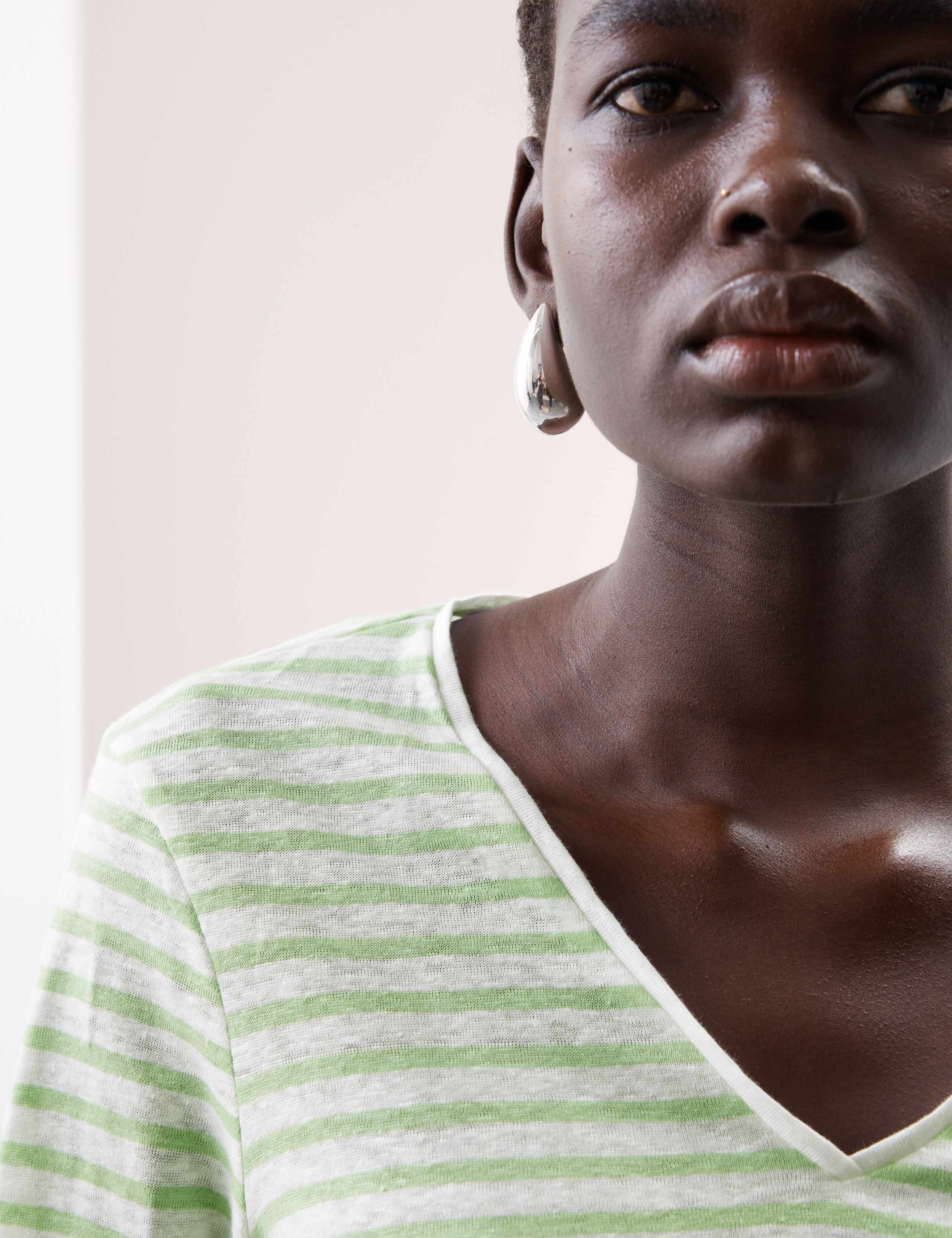 Pure Linen Striped V-Neck Top 3 of 4