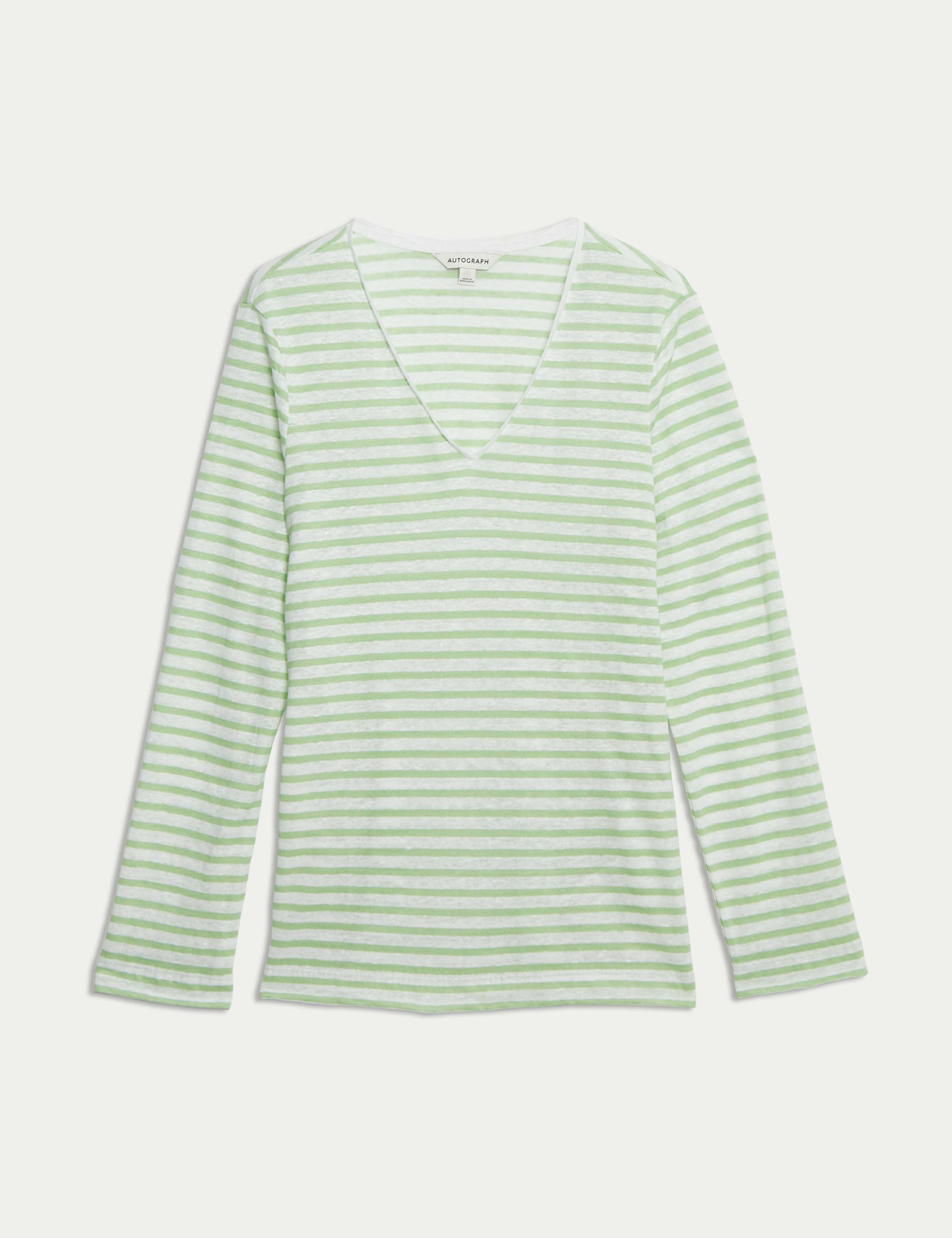 Pure Linen Striped V-Neck Top 2 of 4
