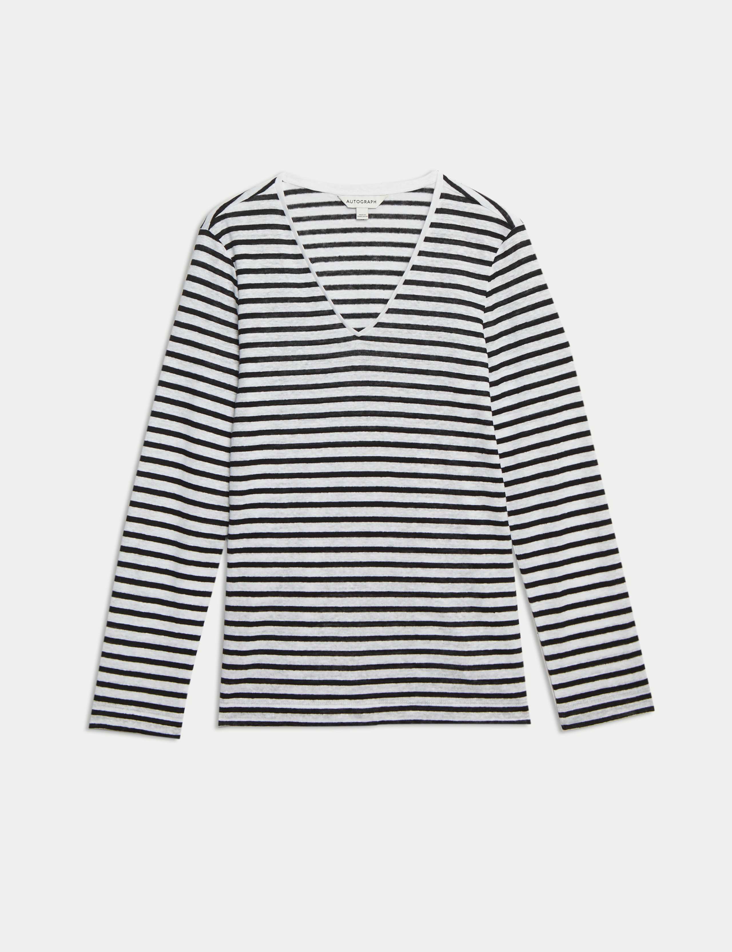 Pure Linen Striped V-Neck Top 2 of 6