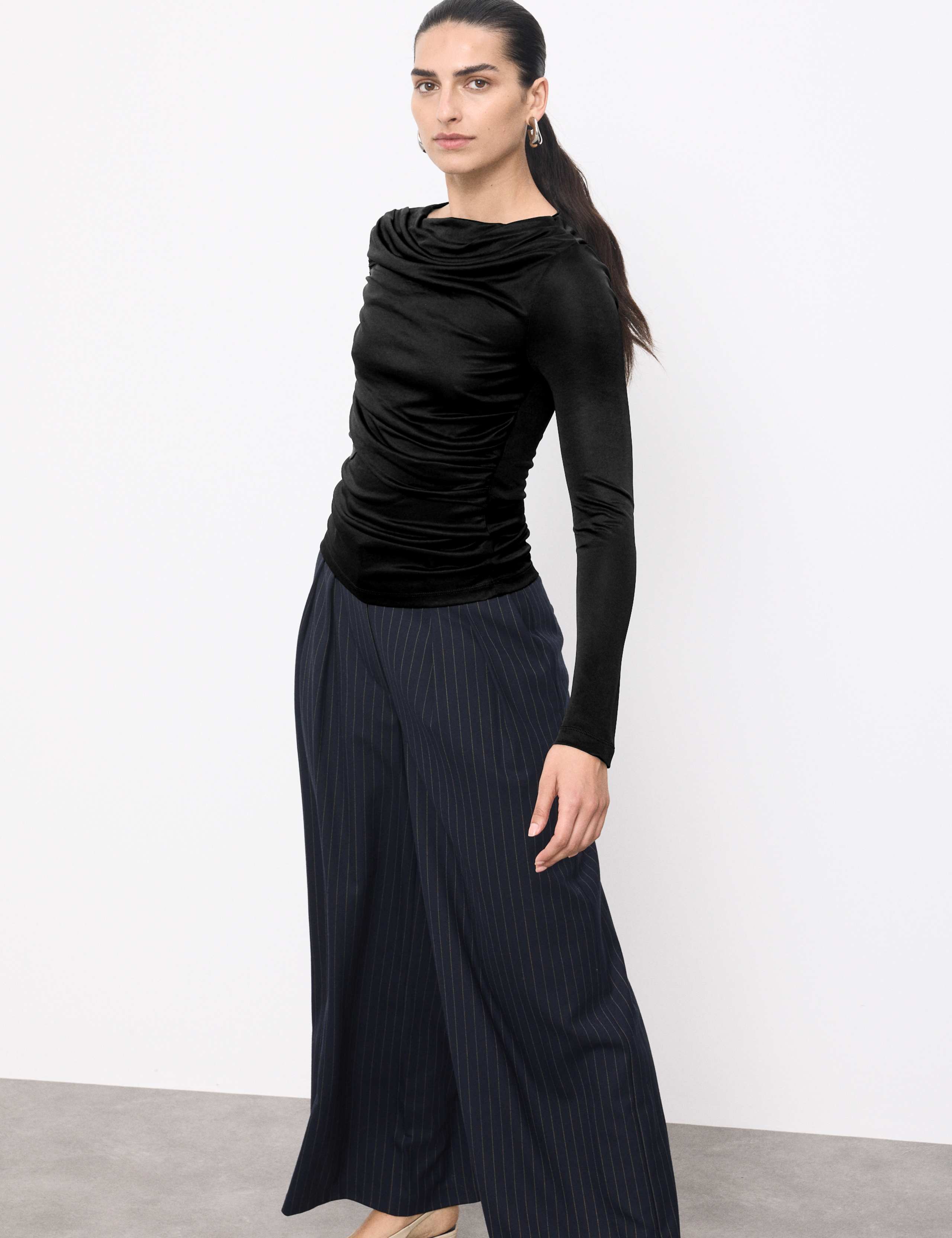 Jersey Draped Slash Neck Fitted Top 1 of 6