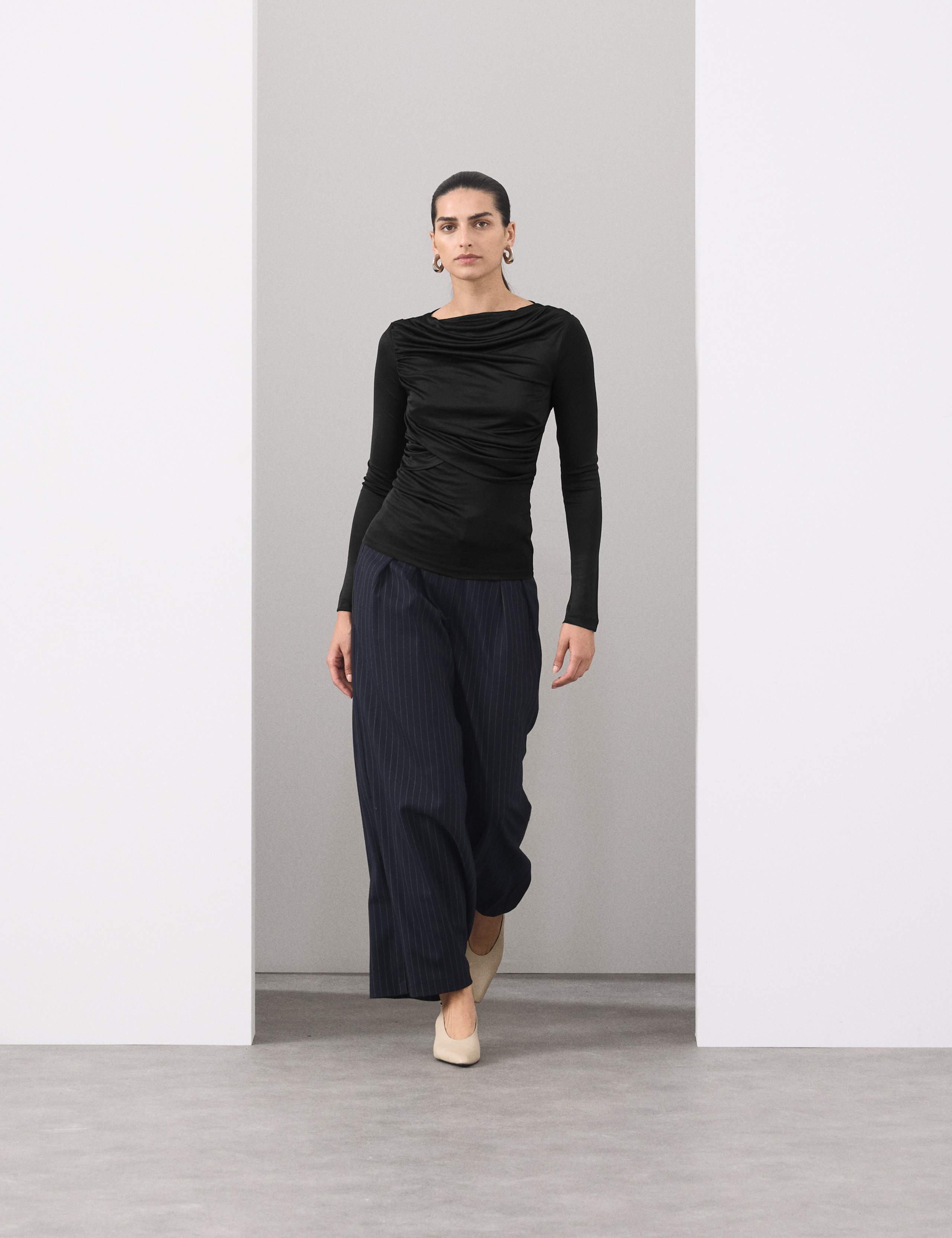 Jersey Draped Slash Neck Fitted Top 3 of 6