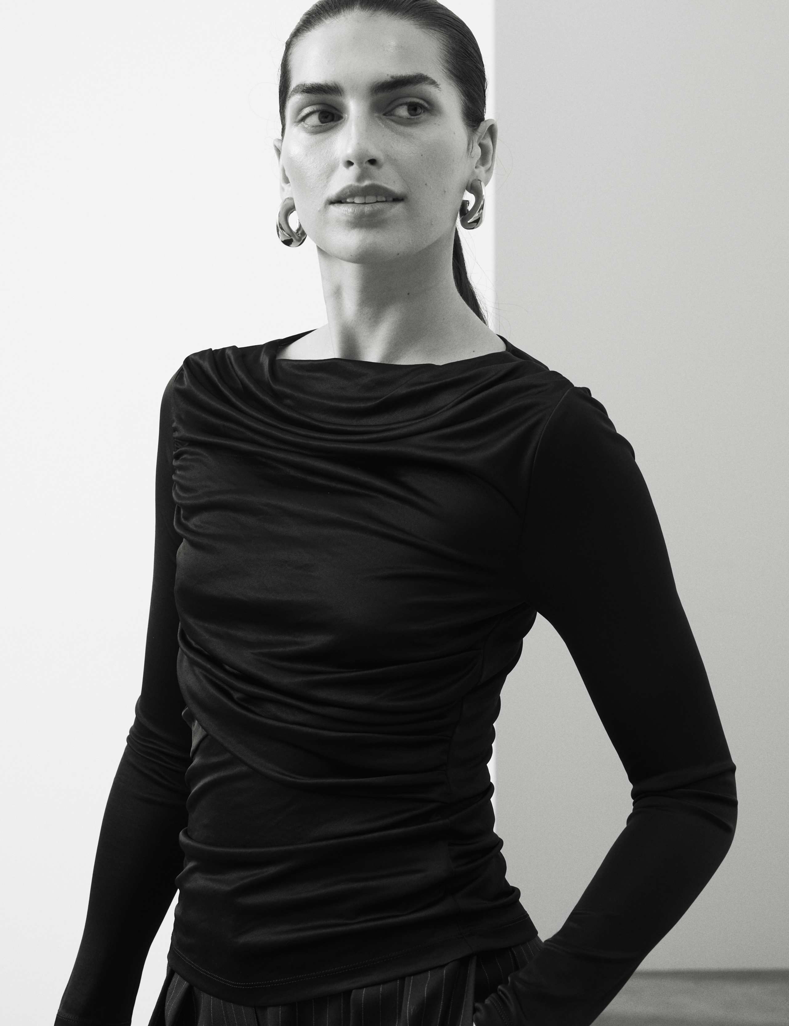 Jersey Draped Slash Neck Fitted Top 4 of 6