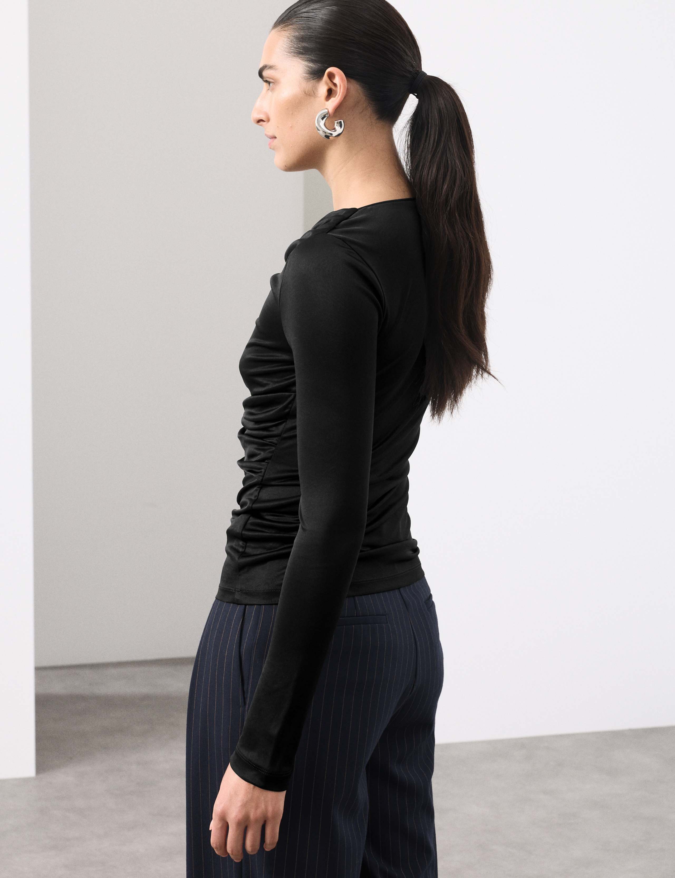 Jersey Draped Slash Neck Fitted Top 5 of 6