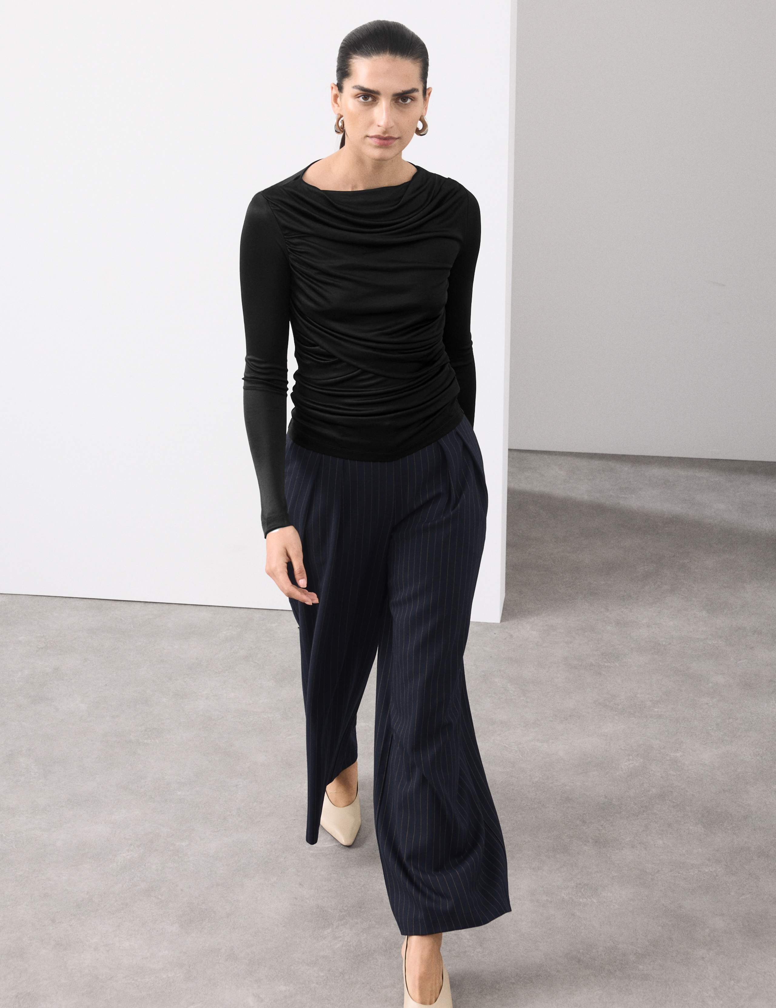 Jersey Draped Slash Neck Fitted Top 6 of 6