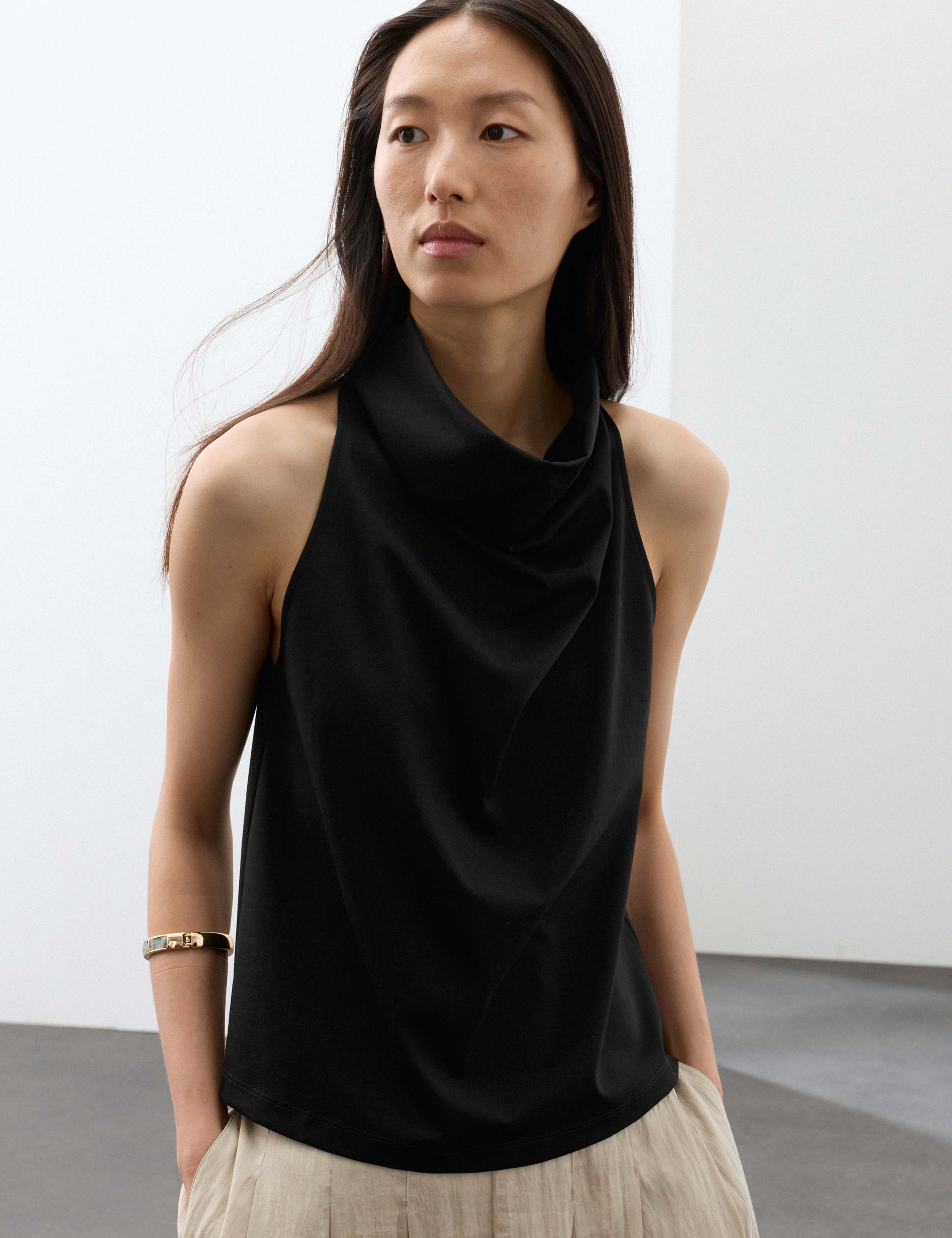 Lyocell Rich Cowl Neck Sleeveless Top 1 of 7