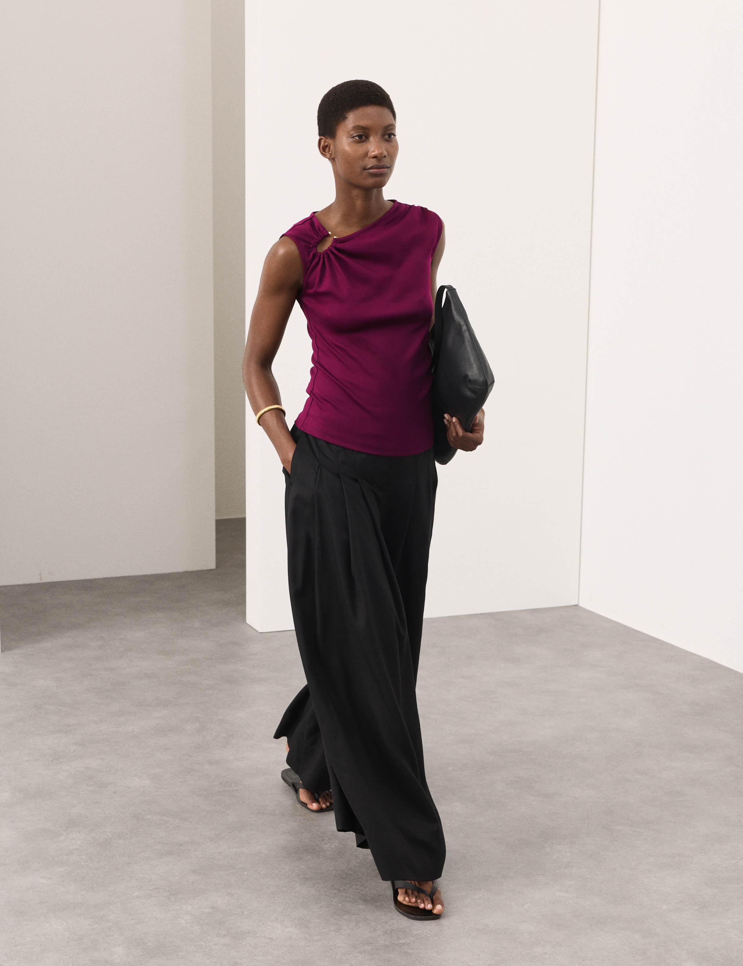 Cotton Rich Ruched Hardware Detail Top 1 of 6