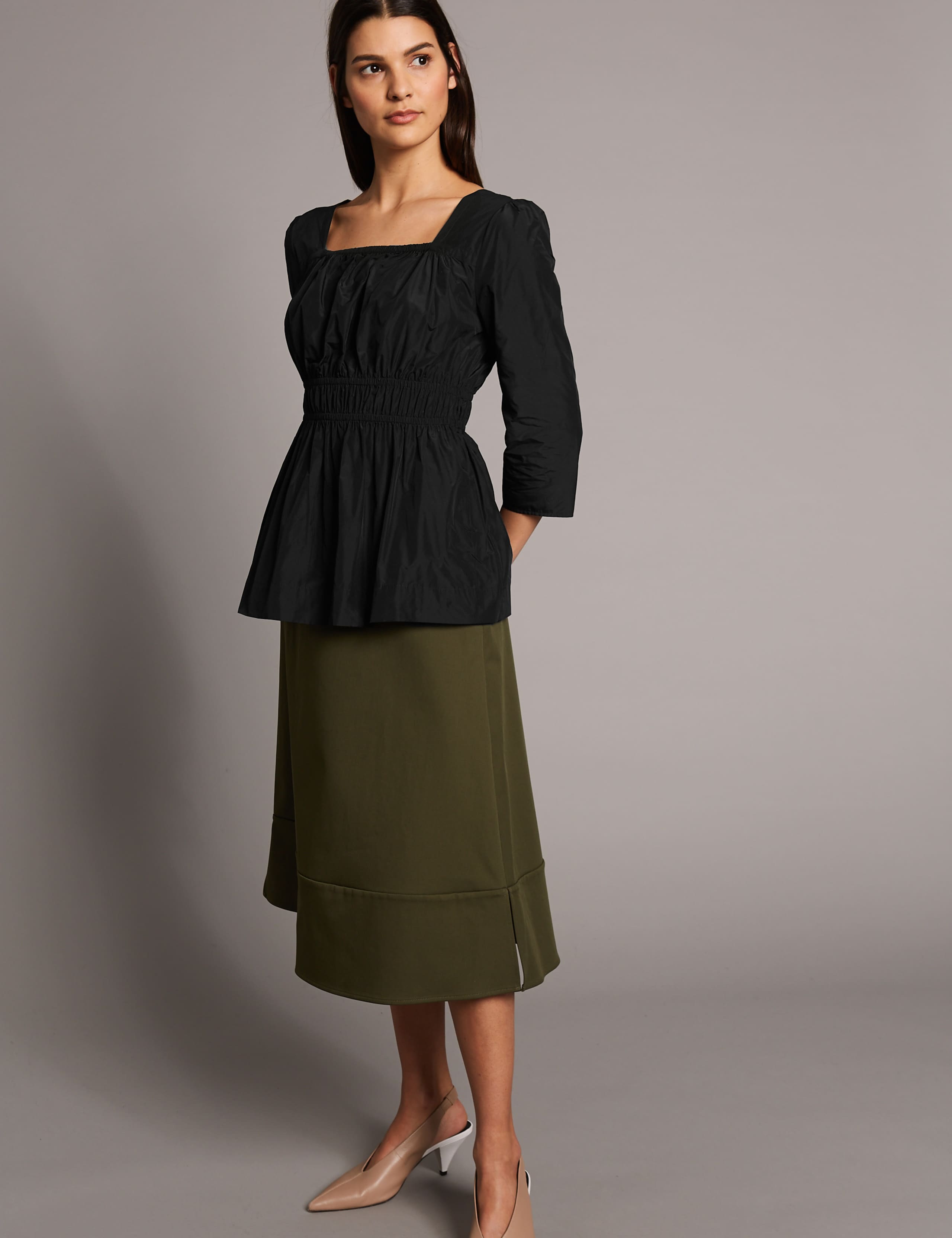 Gathered Square Neck 3/4 Sleeve Blouse 1 of 5
