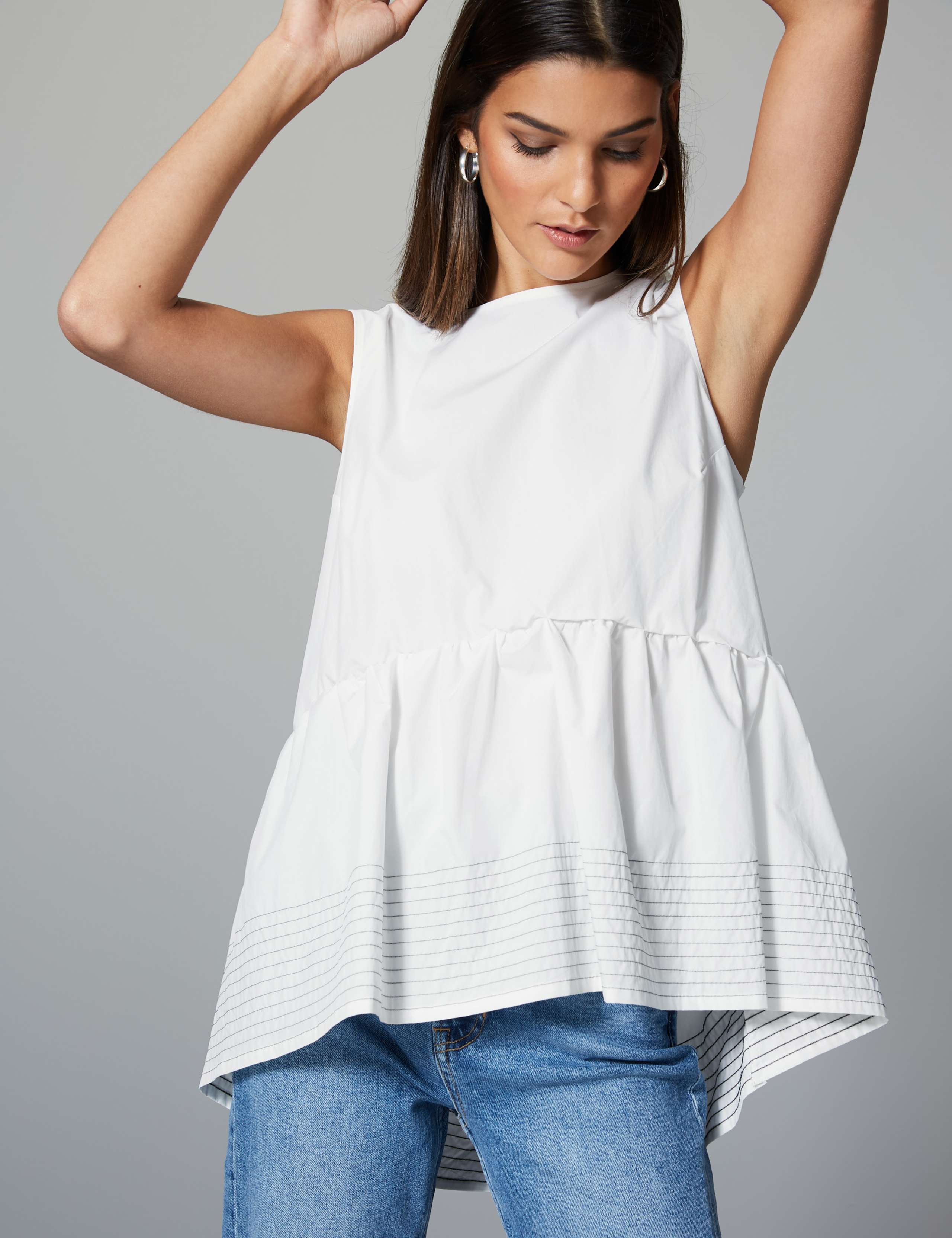 Pure Cotton Peplum Round Neck Blouse 1 of 4