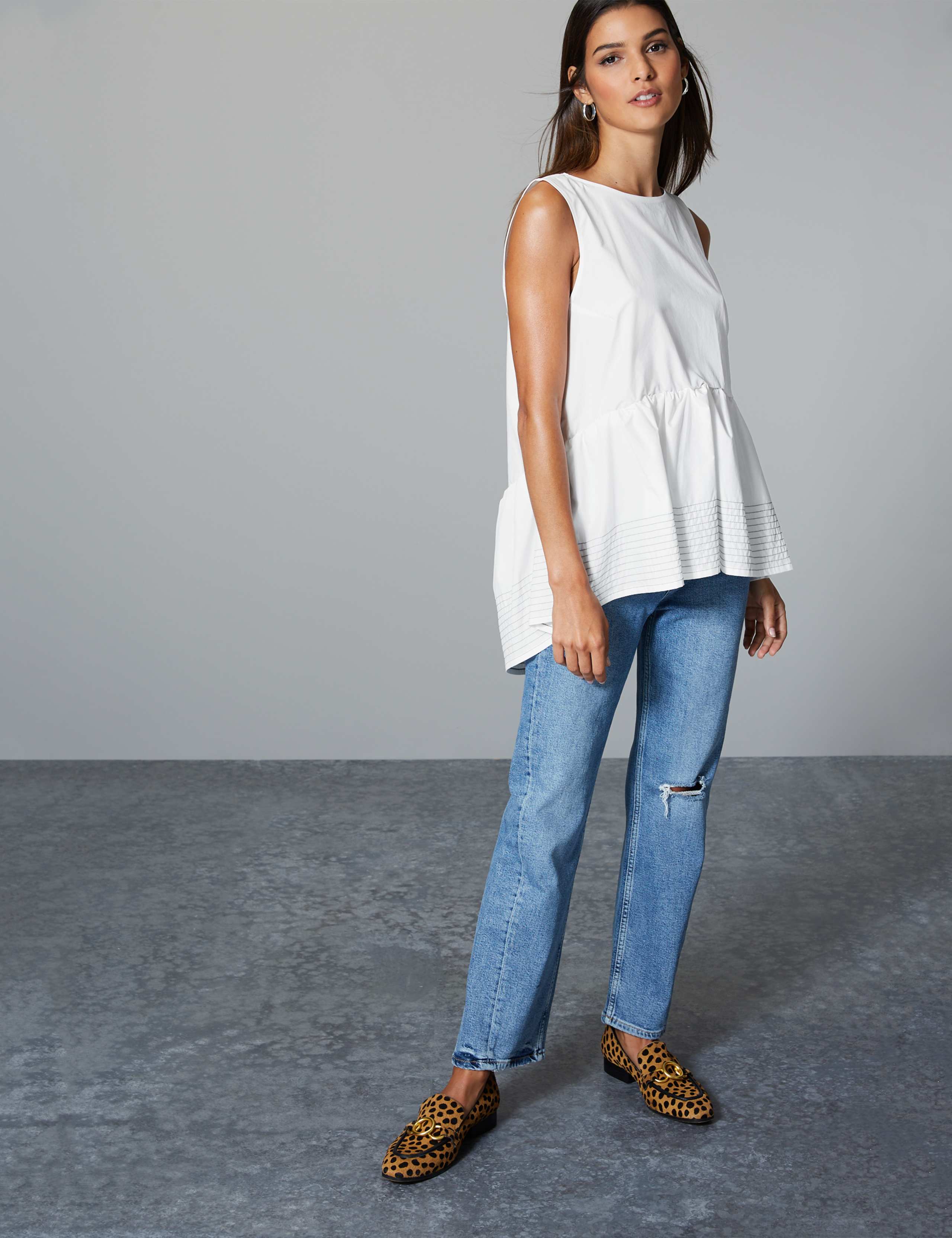 Pure Cotton Peplum Round Neck Blouse 3 of 4