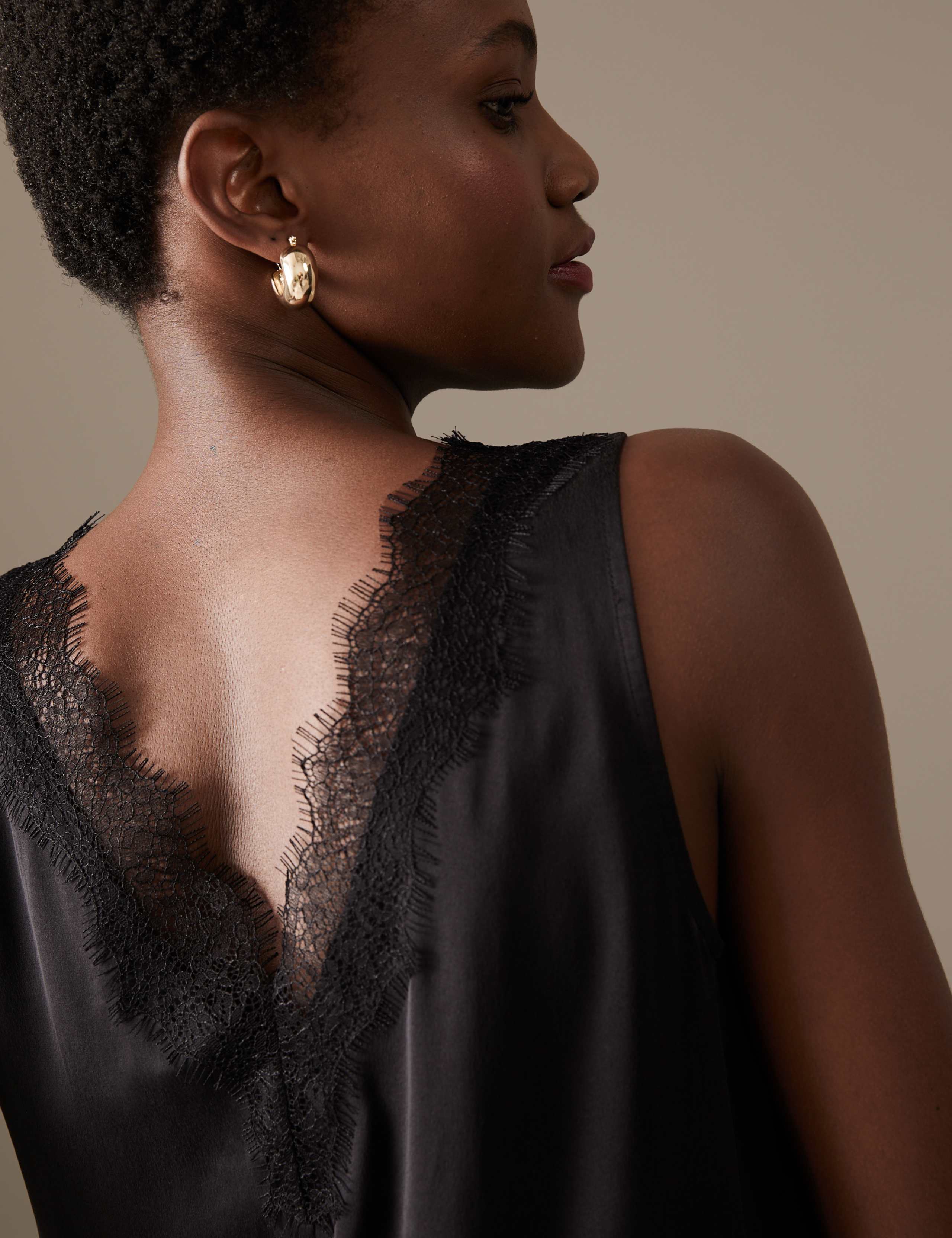 Pure Silk V-Neck Lace Detail Vest Top 1 of 5