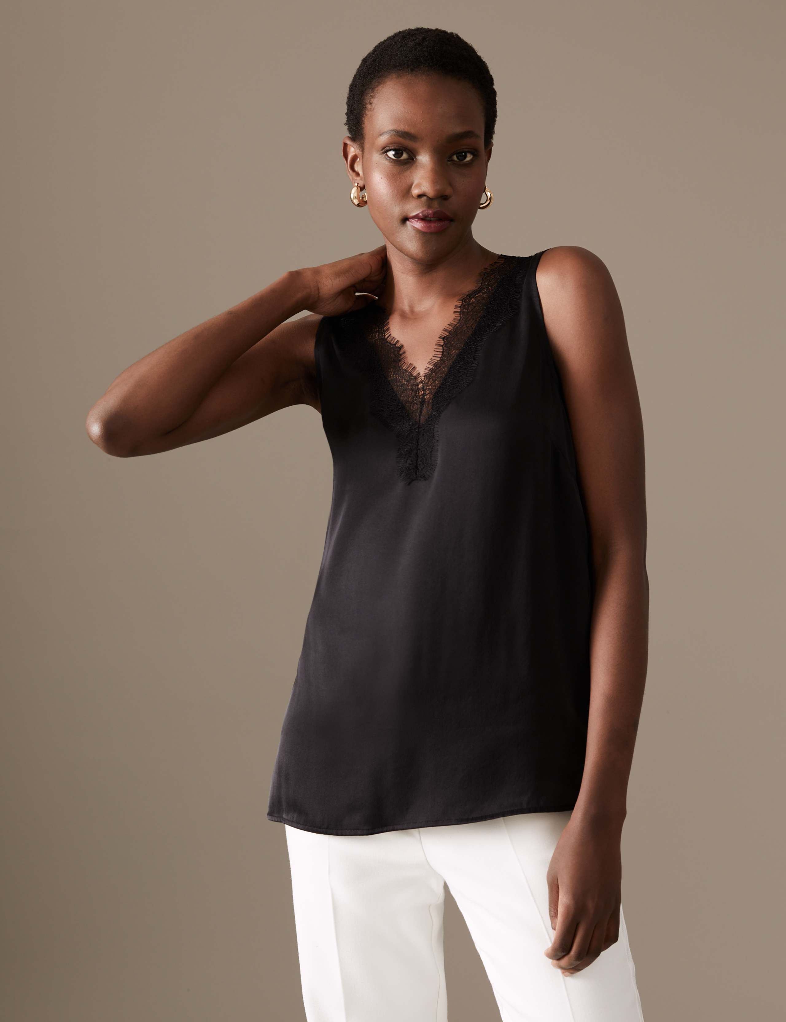 Pure Silk V-Neck Lace Detail Vest Top 3 of 5