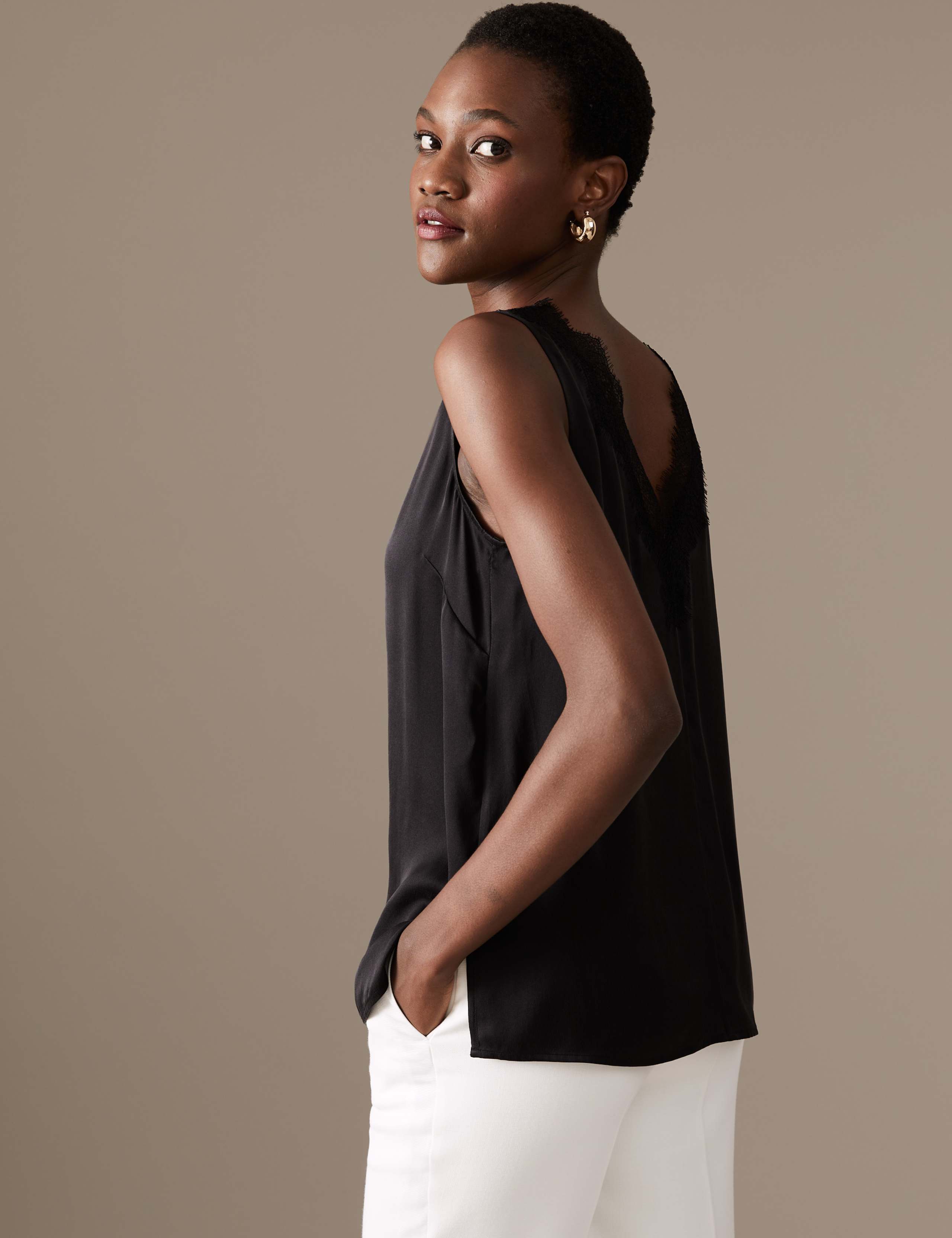Pure Silk V-Neck Lace Detail Vest Top 4 of 5