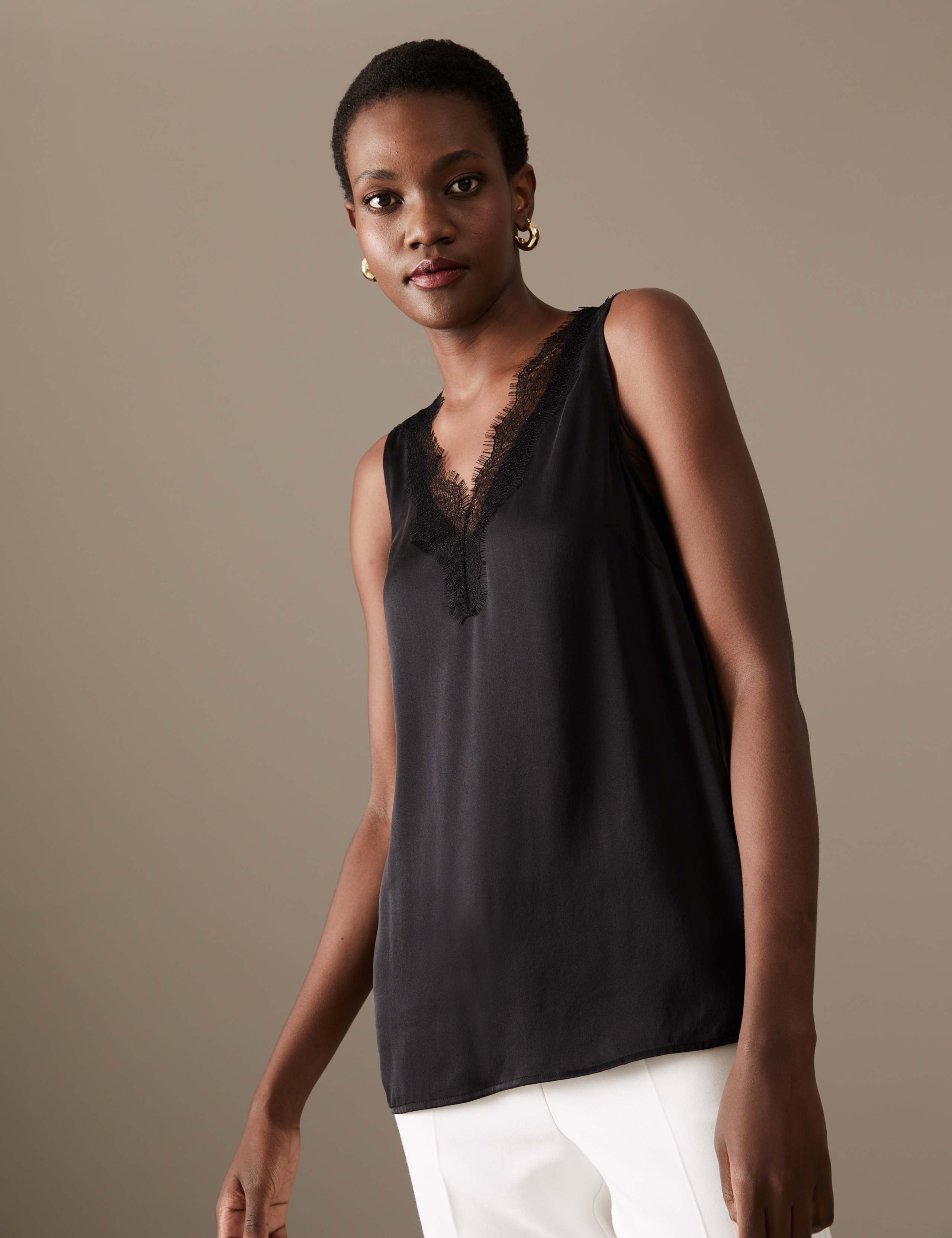 Pure Silk V-Neck Lace Detail Vest Top 5 of 5