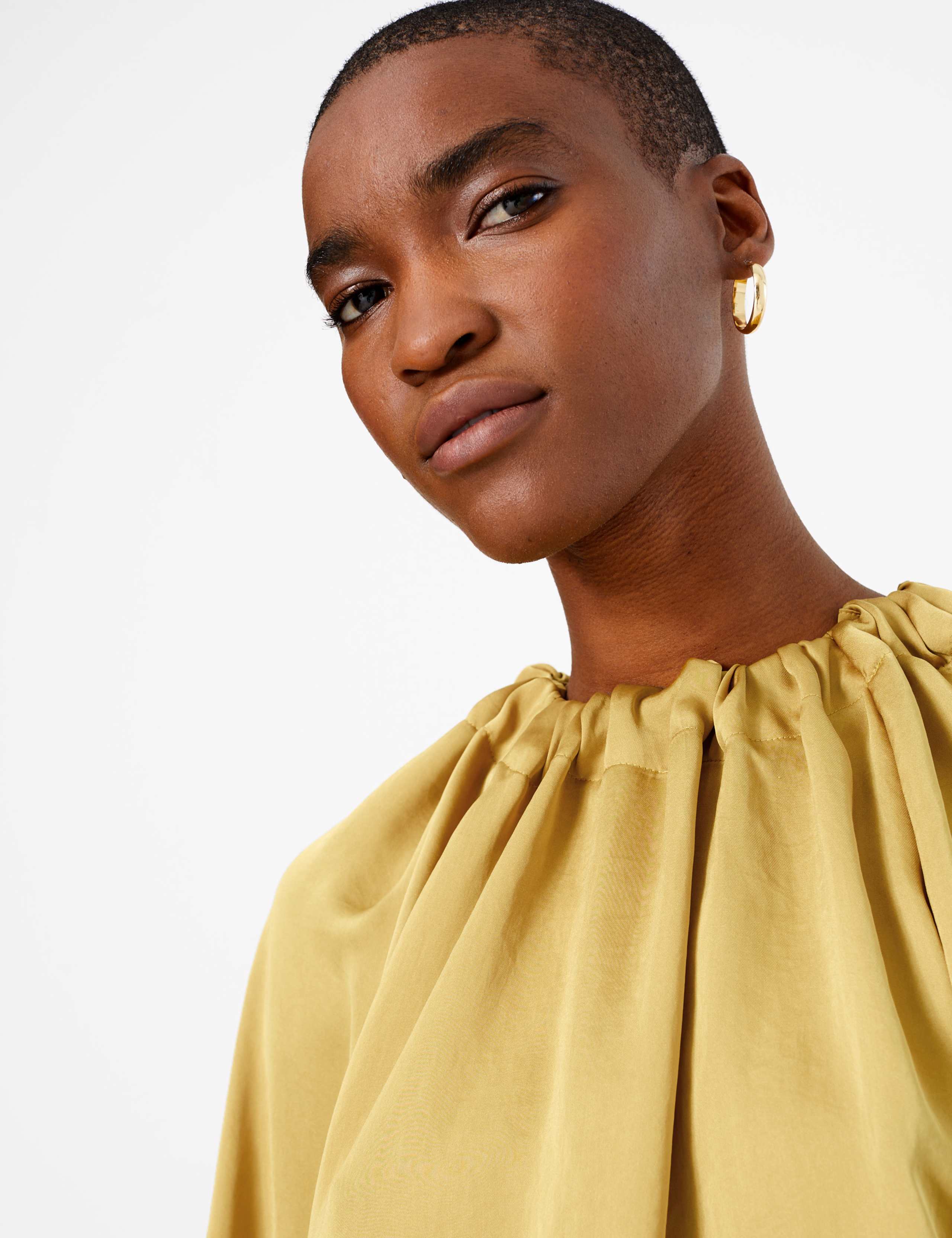 Satin Gathered Neck Oversized Blouse 1 of 5