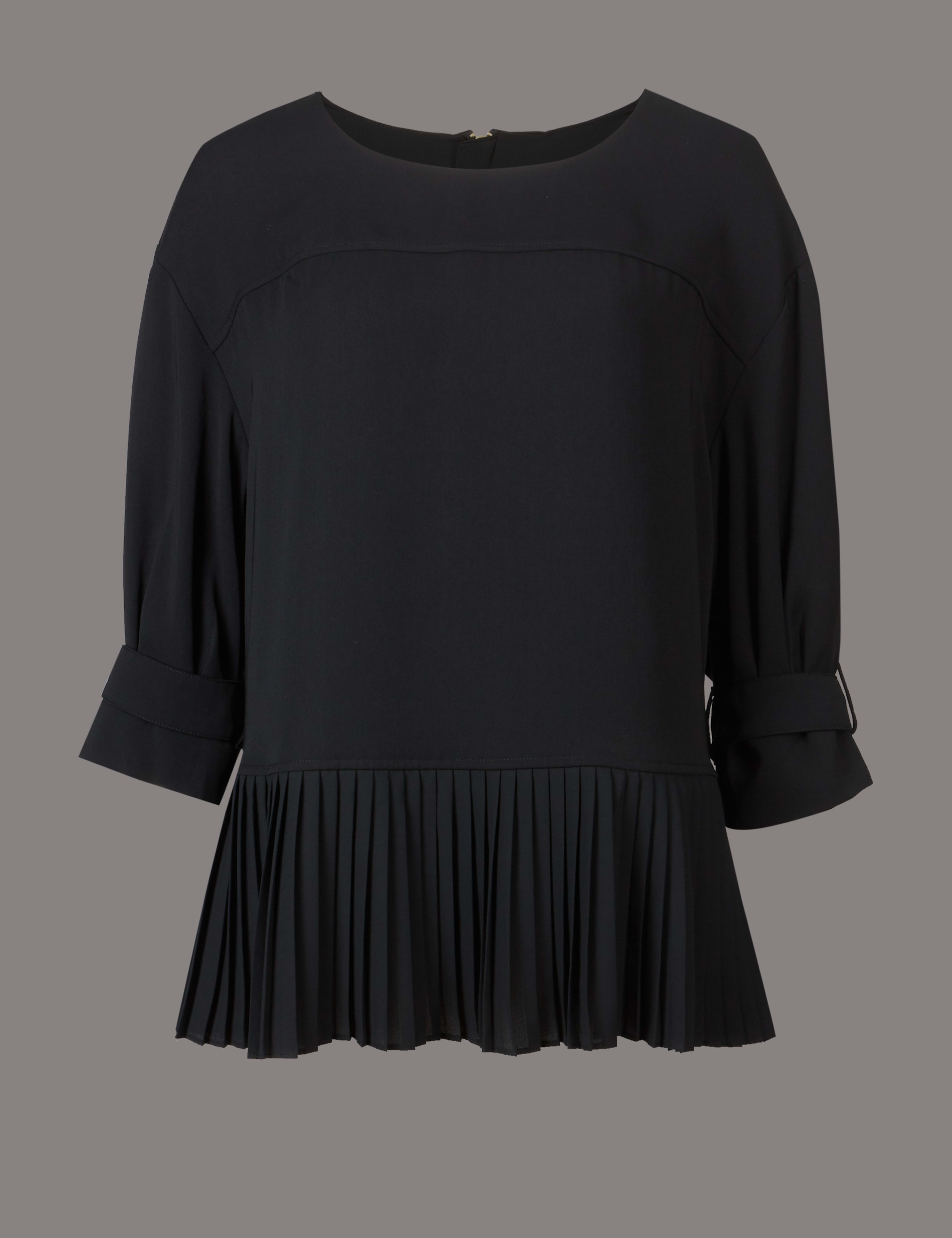 Pleated Round Neck 3/4 Sleeve Blouse 2 of 5