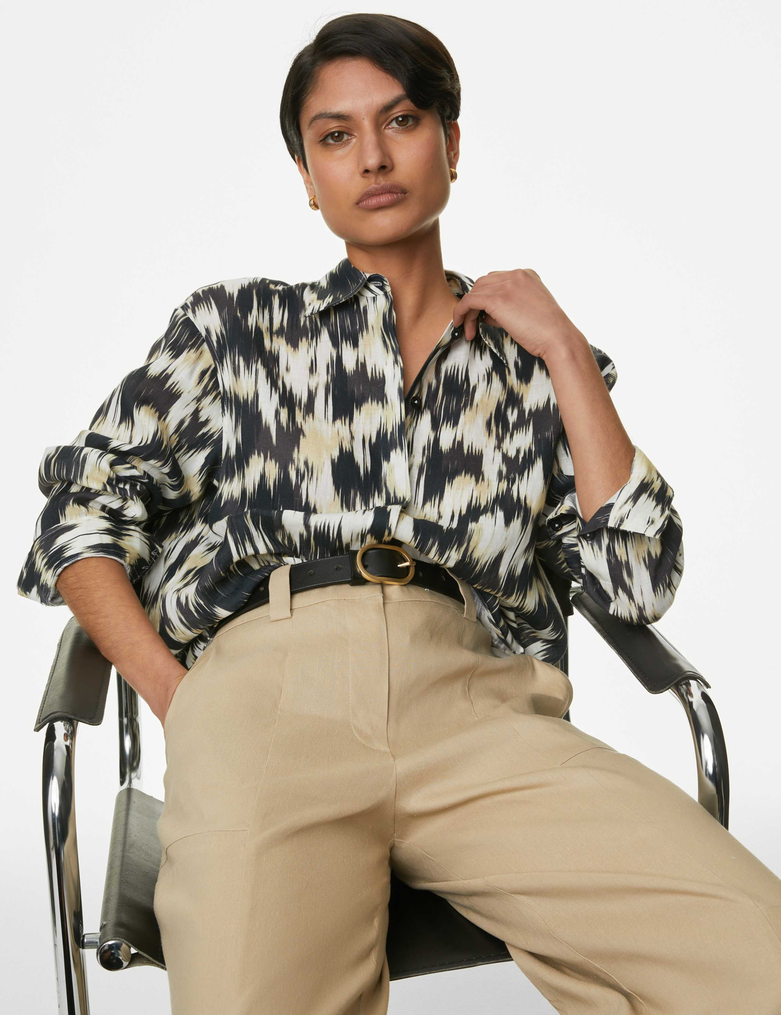 Pure Irish Linen Printed Collared Shirt 1 of 6