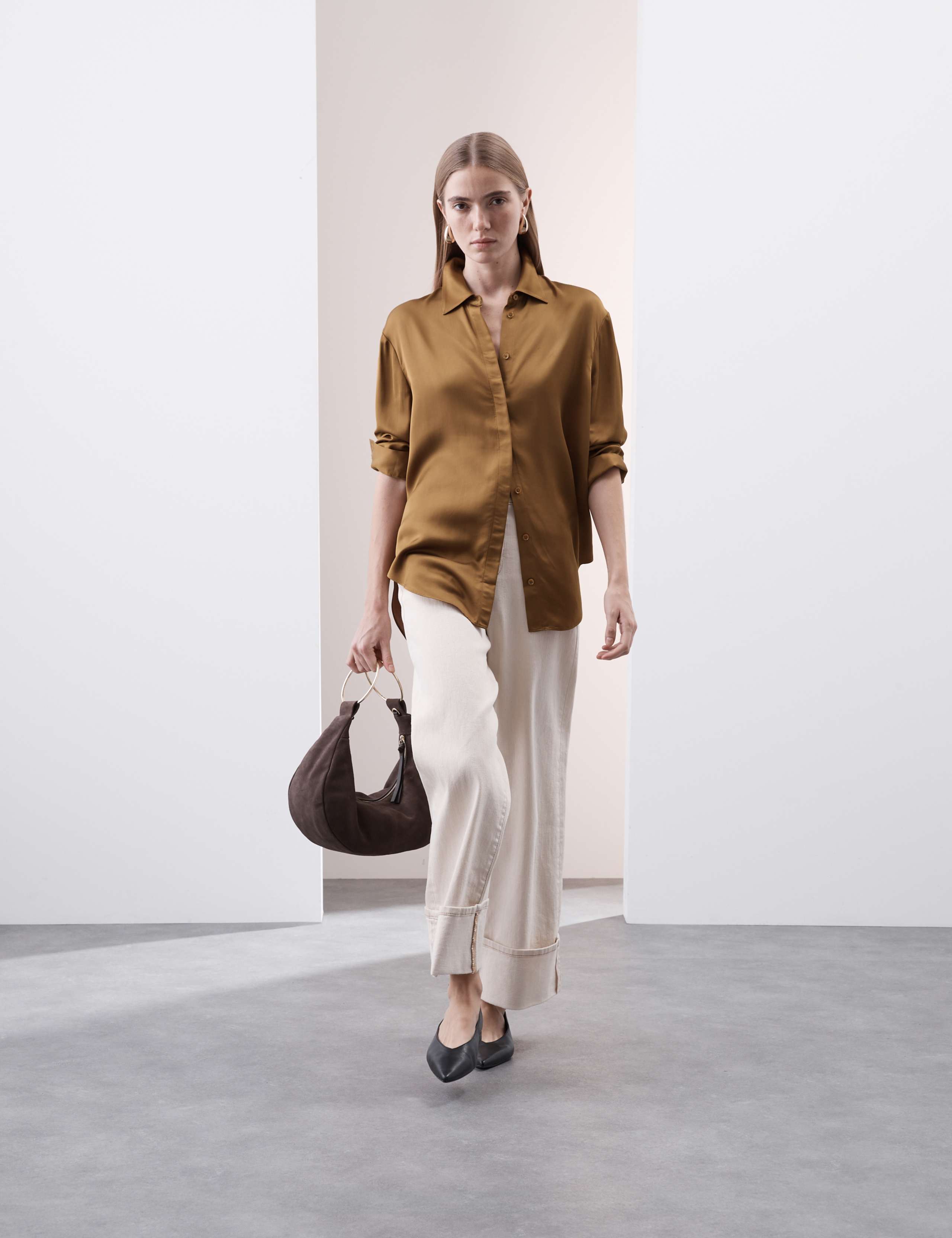 Modal Blend Satin Collared Relaxed Shirt 3 of 5