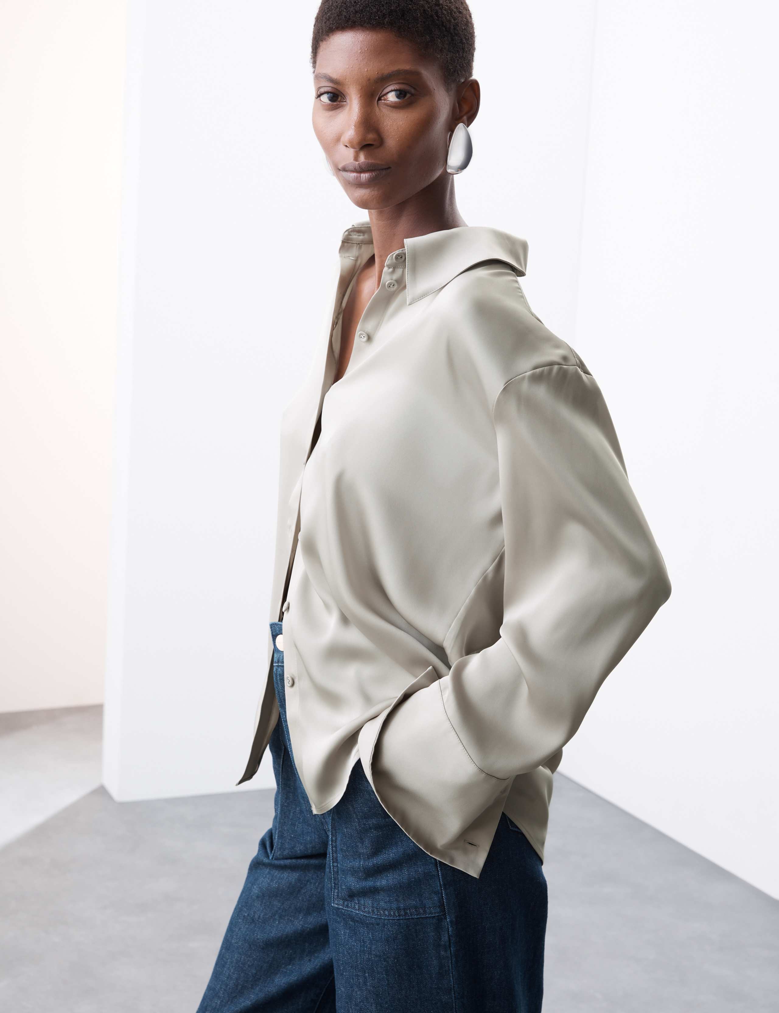 Satin Collared Relaxed Shirt 1 of 7