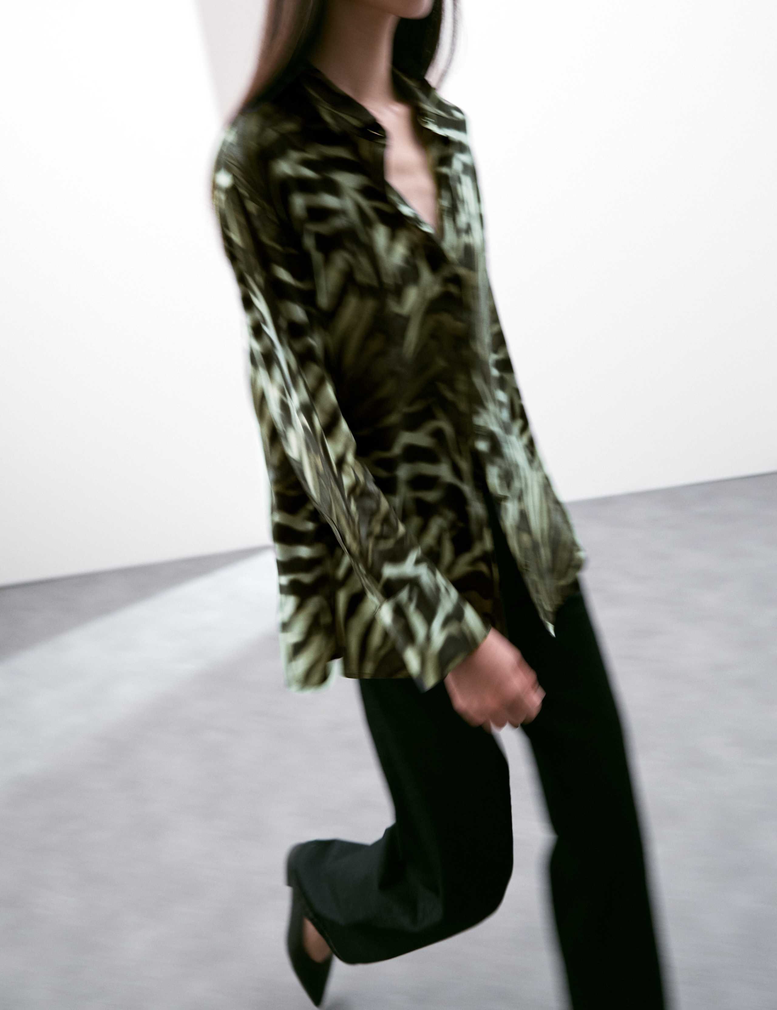Cupro Rich Animal Print Collared Blouse 3 of 6