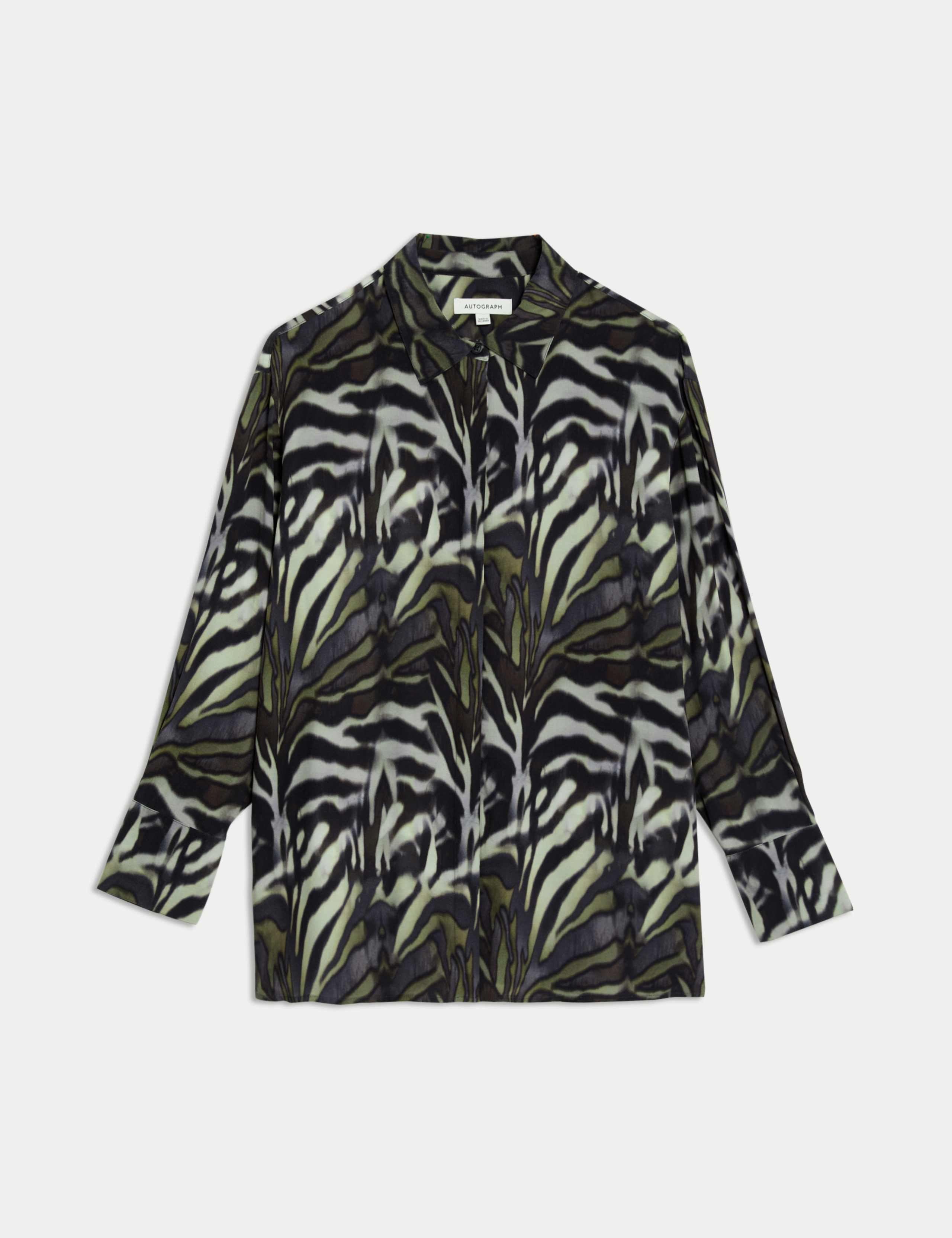 Cupro Rich Animal Print Collared Blouse 2 of 6