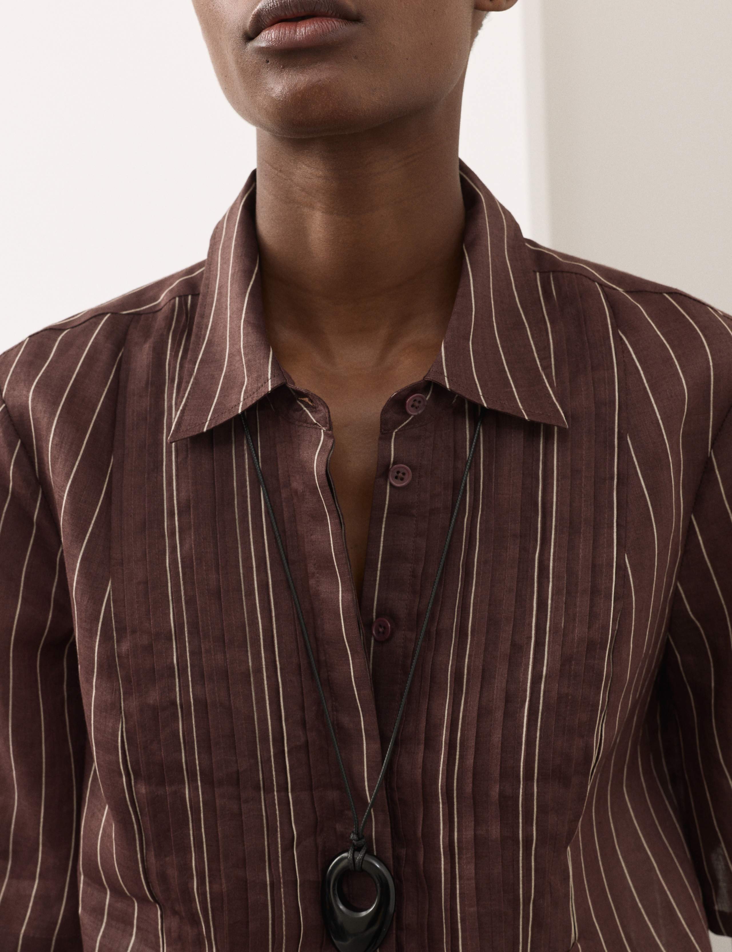 Pure Ramie Striped Pintuck Shirt 3 of 6