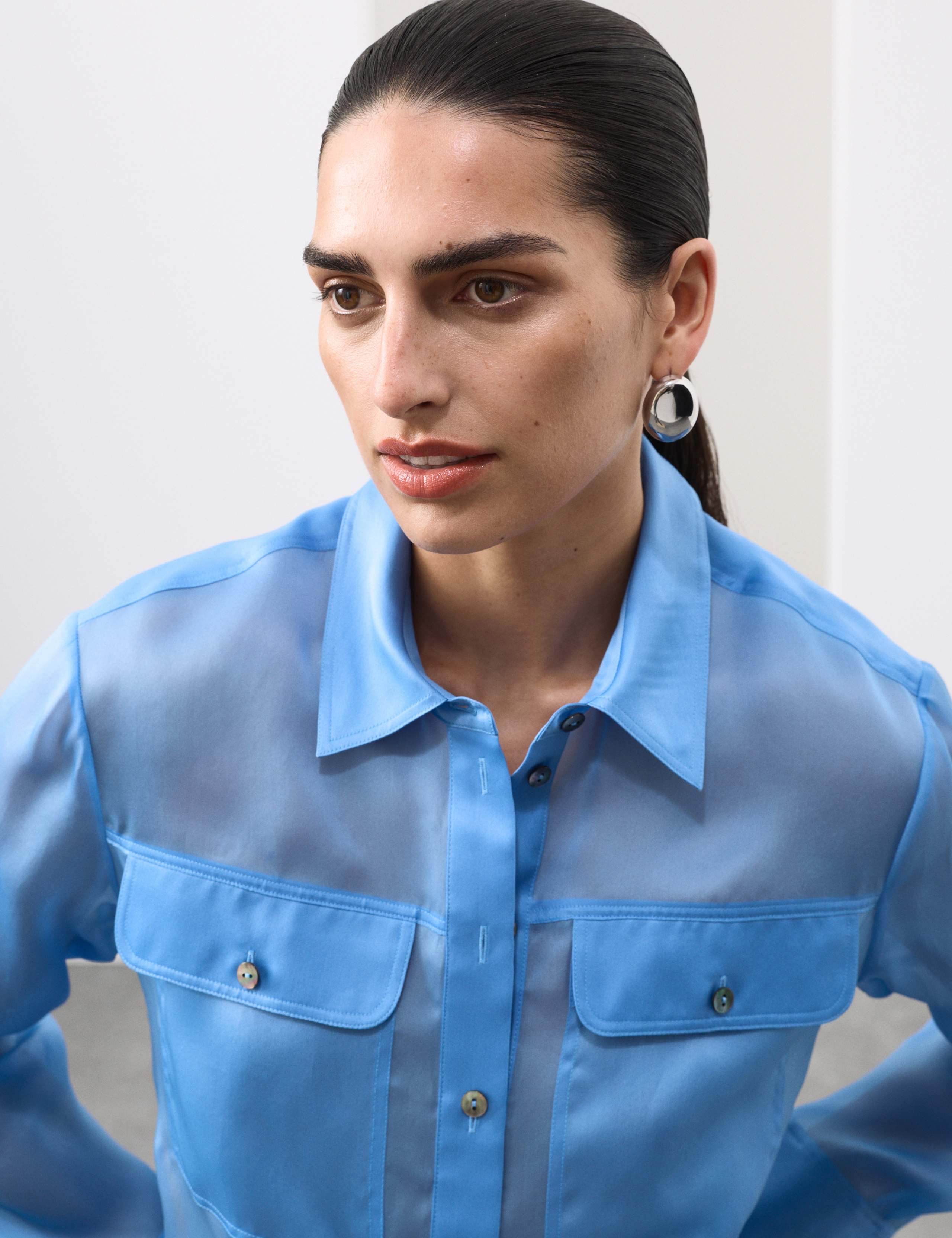 Pure Silk Organza Relaxed Utility Shirt 1 of 7
