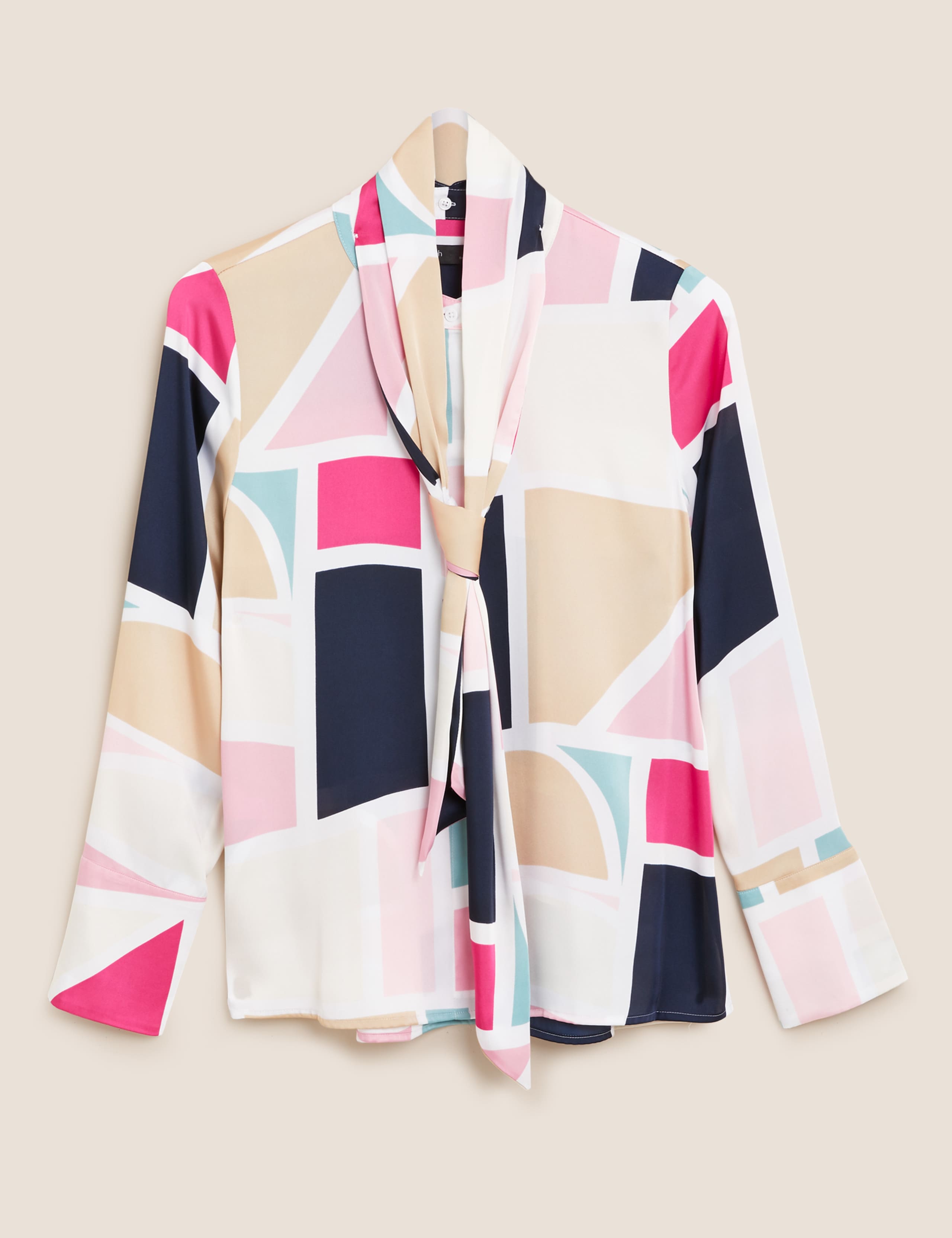 Abstract Print Tie Neck Long Sleeve Blouse 1 of 2