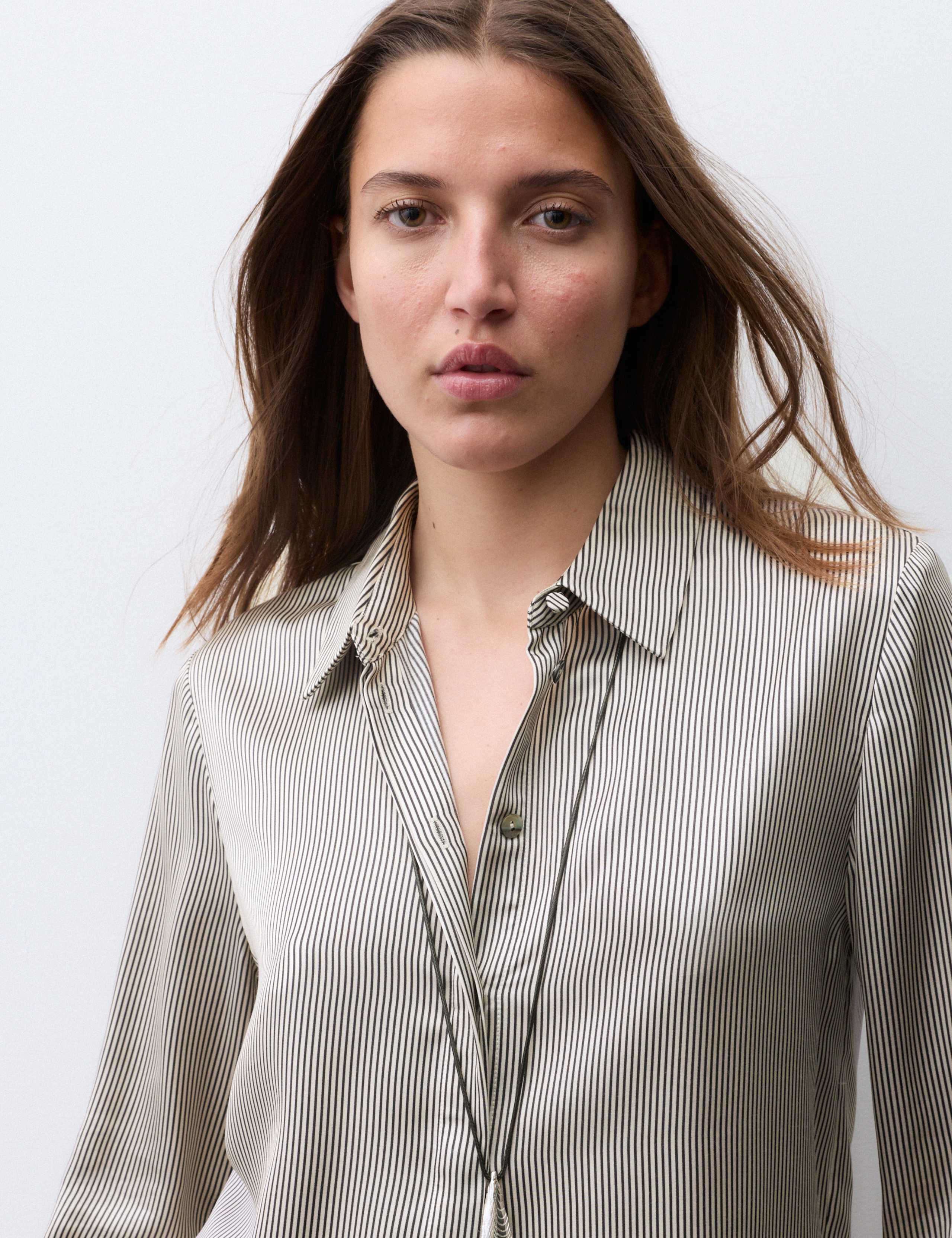 Modal Blend Satin Striped Shirt 8 of 8