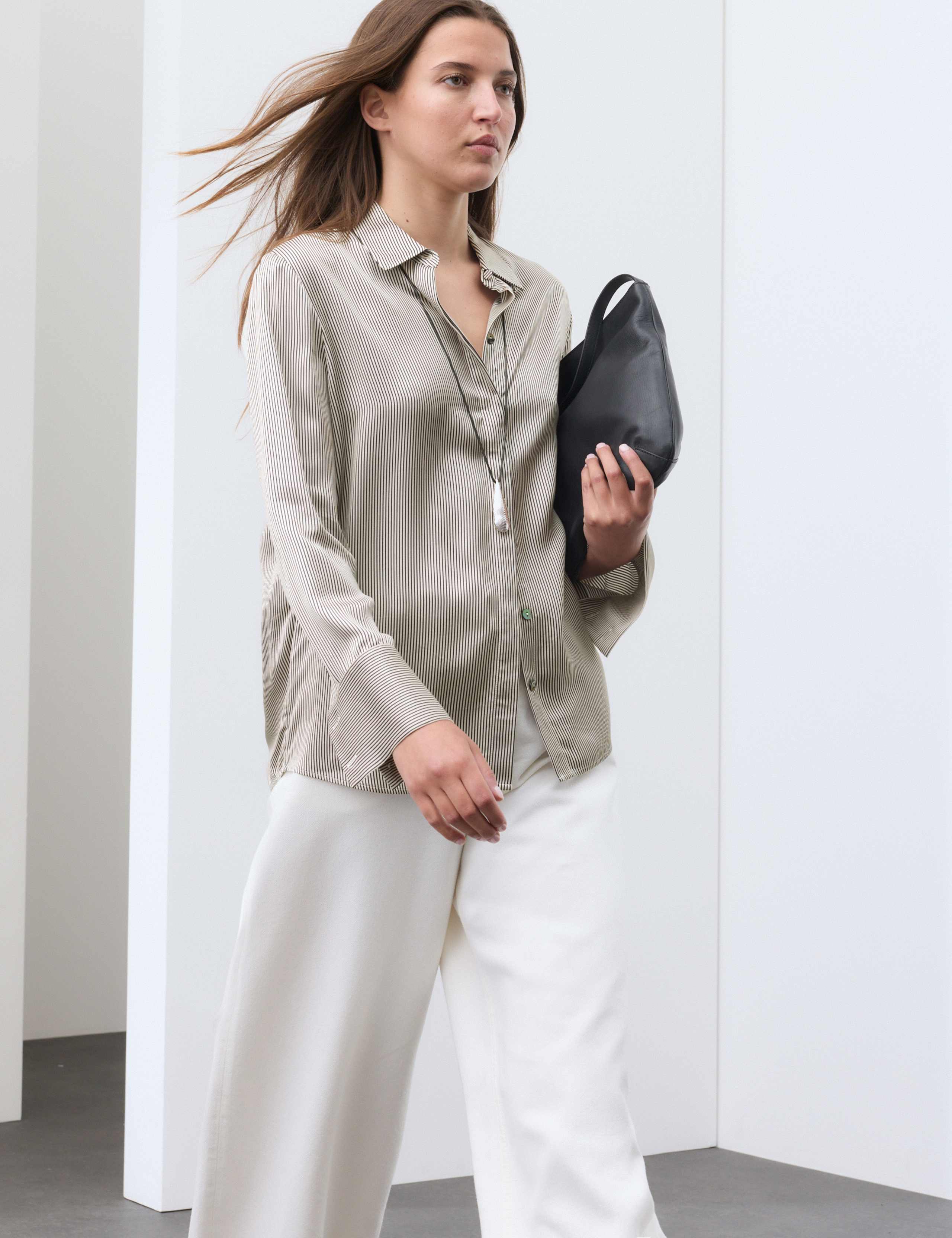 Modal Blend Satin Striped Shirt 6 of 8