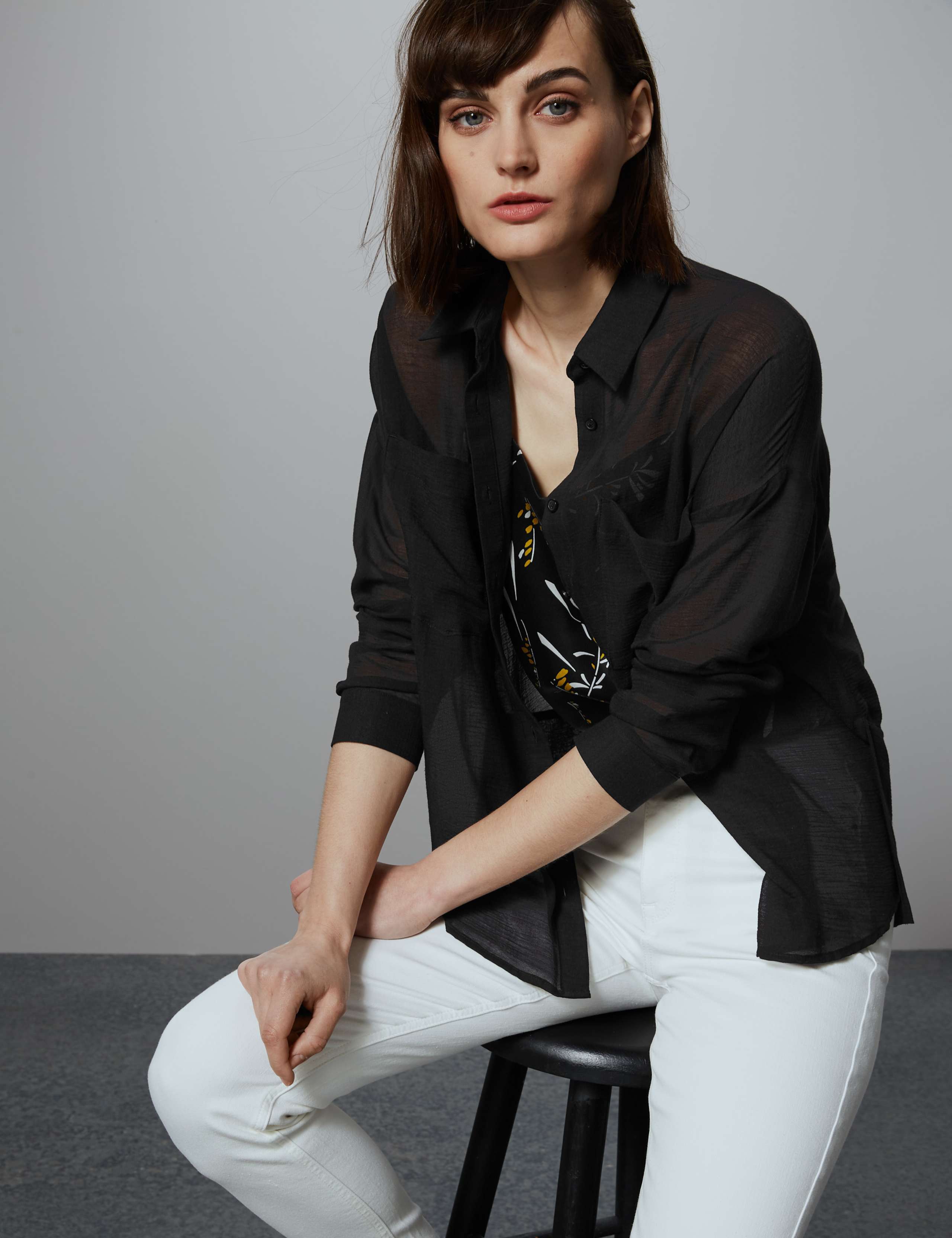 Sheer Oversized Button Detailed Shirt 1 of 4