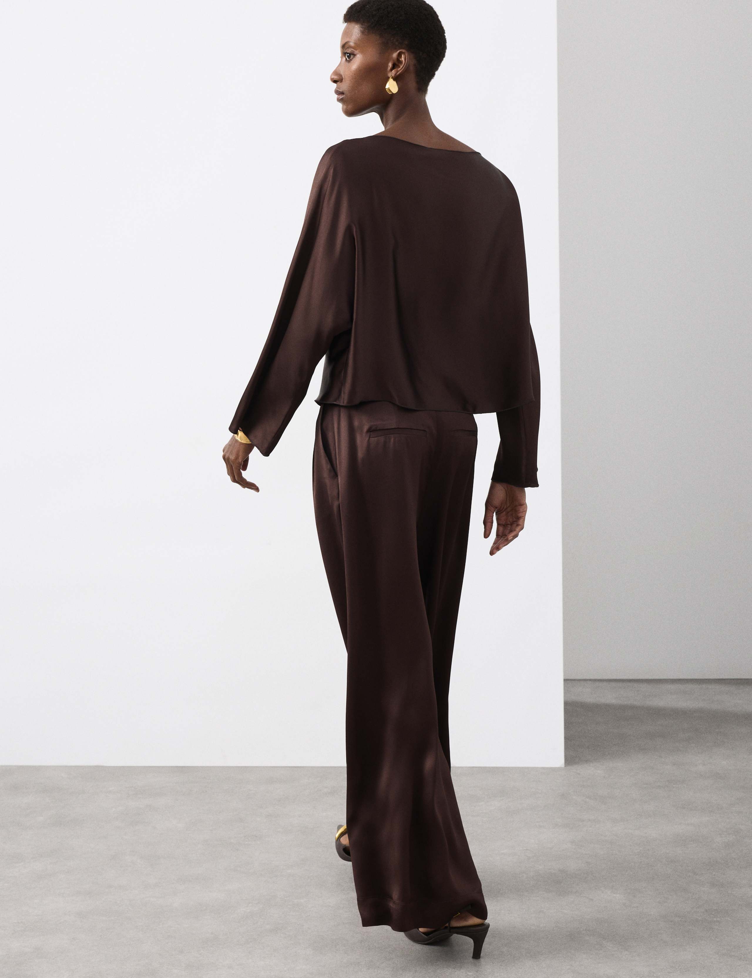 Satin Draped Slash Neck Blouse 2 of 6