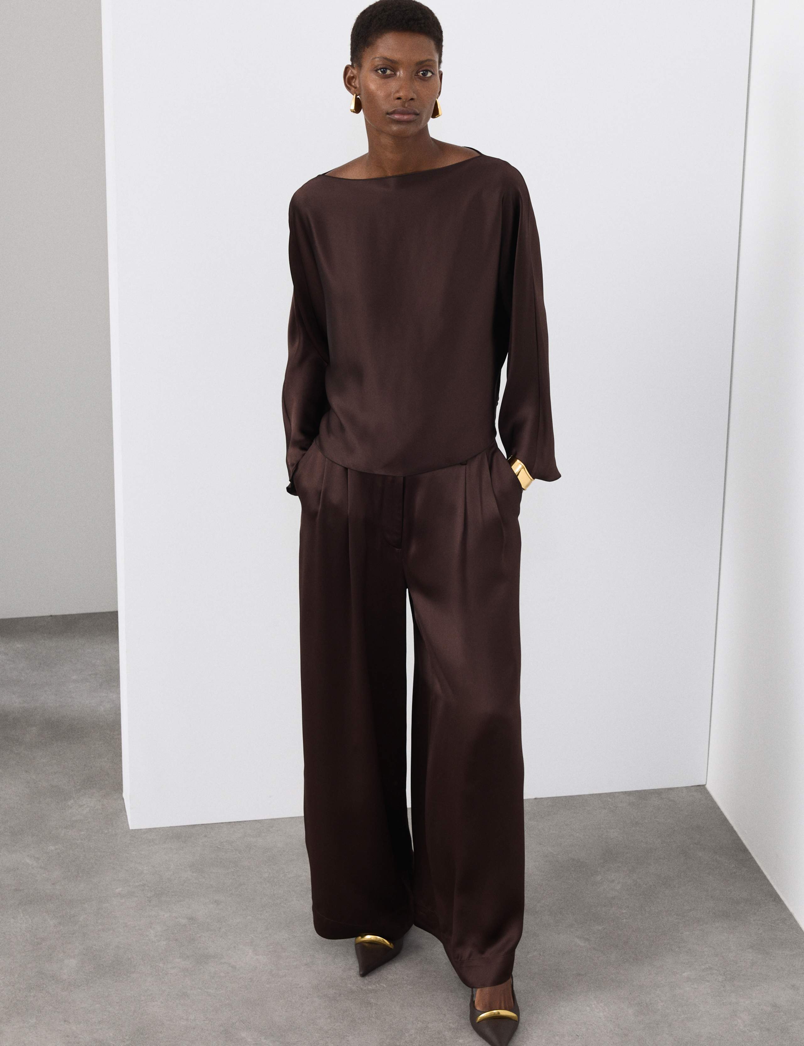 Satin Draped Slash Neck Blouse 6 of 6