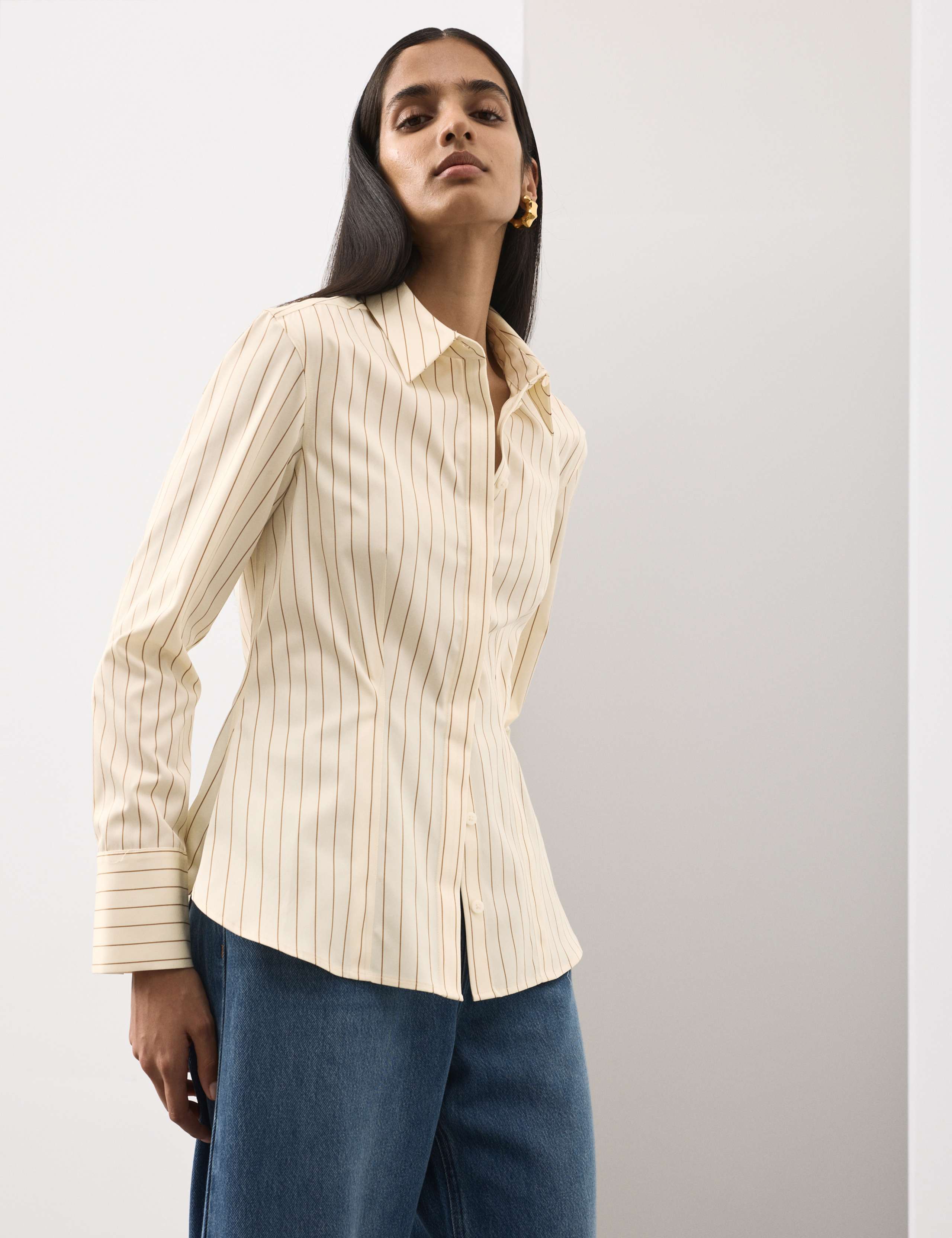 Pure Cotton Striped Fitted Waisted Shirt 1 of 7