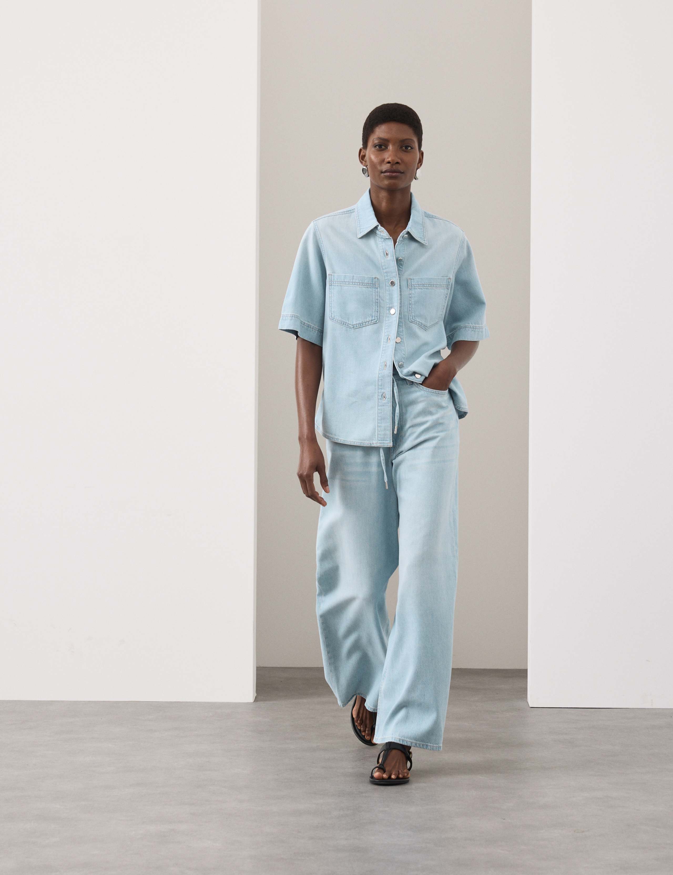 Denim Collared Relaxed Shirt 1 of 7