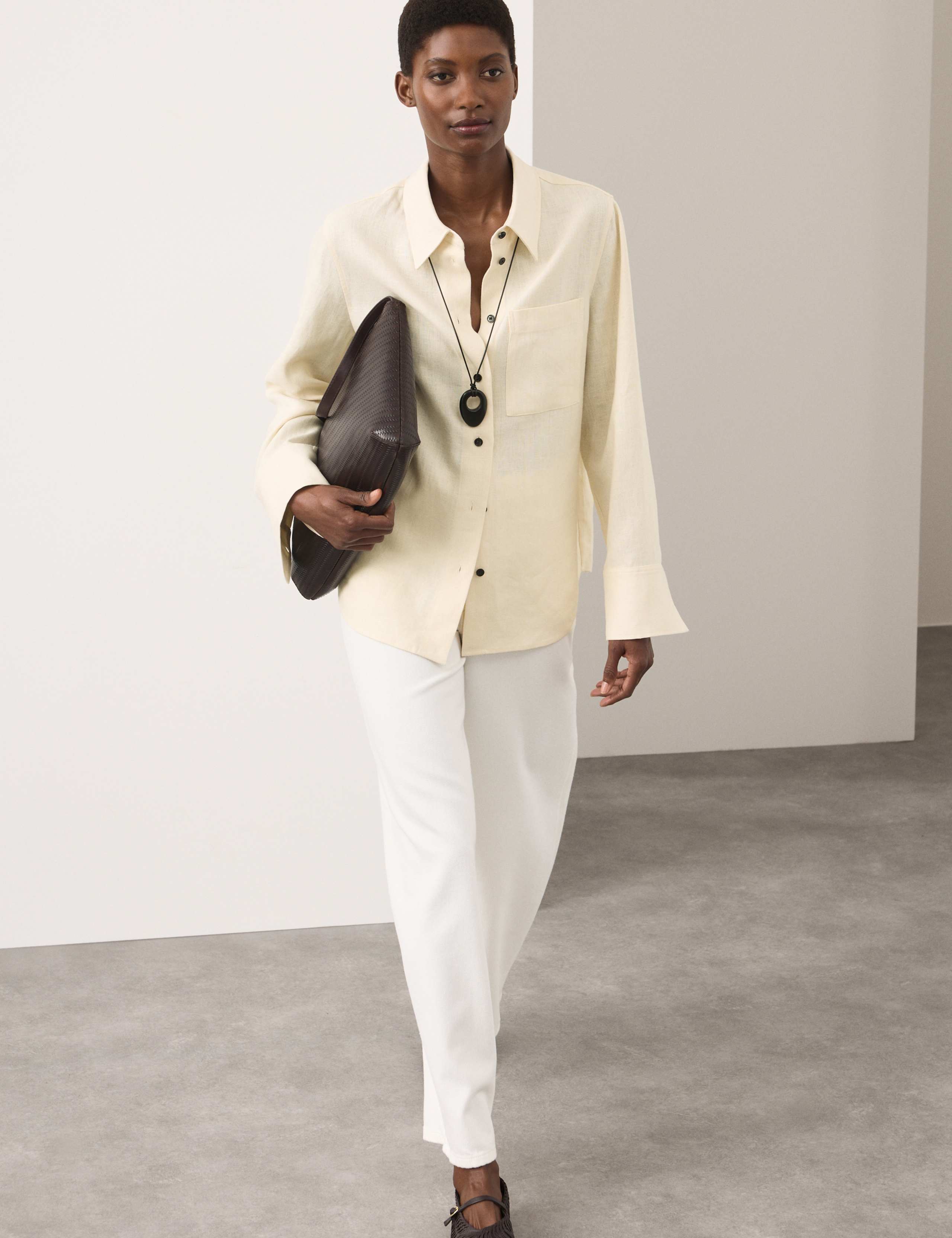 Pure Linen Contrast Button Shirt 1 of 7