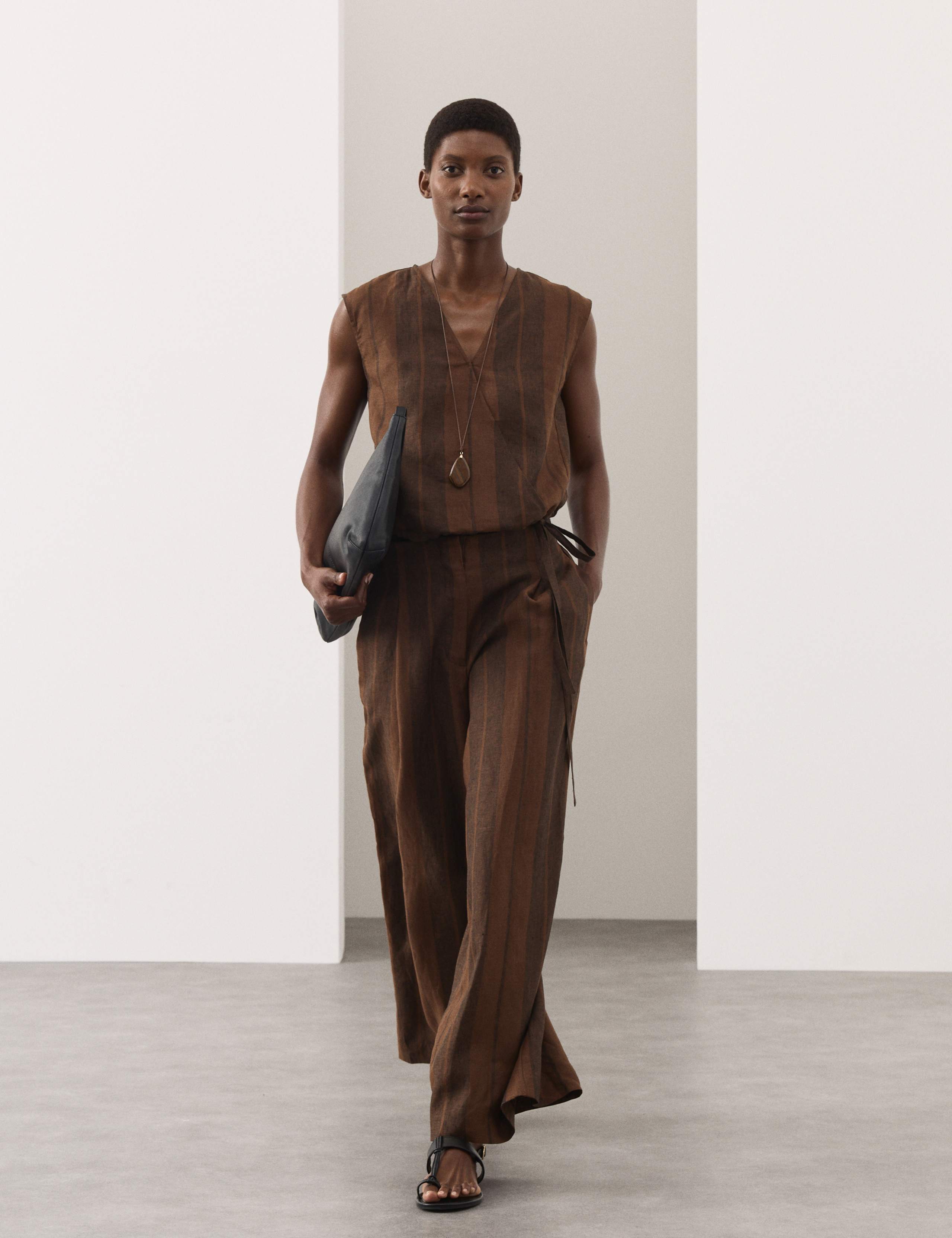 Pure Flax Linen Striped Wrap Top 3 of 7