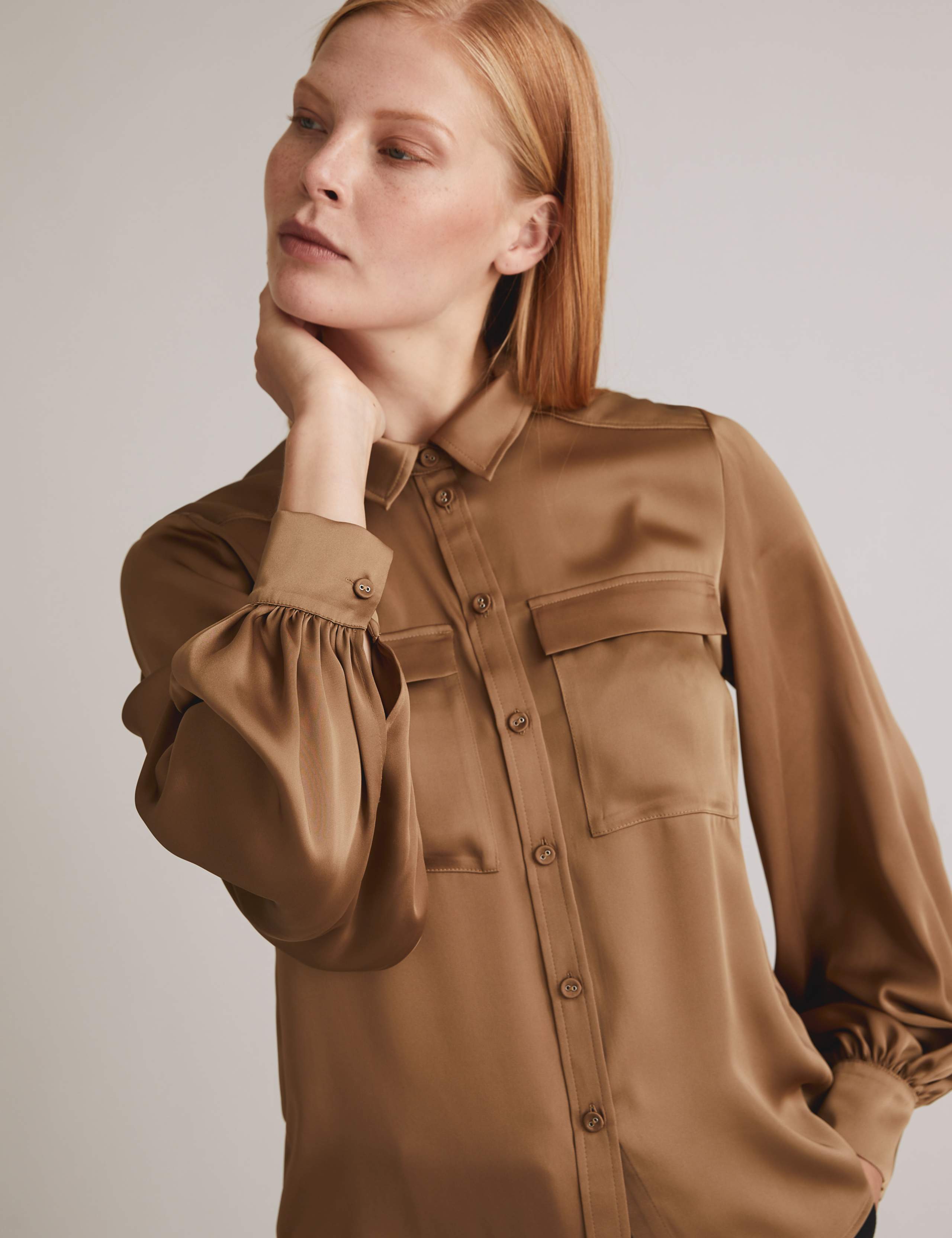 Satin Blouson Sleeve Shirt 1 of 5