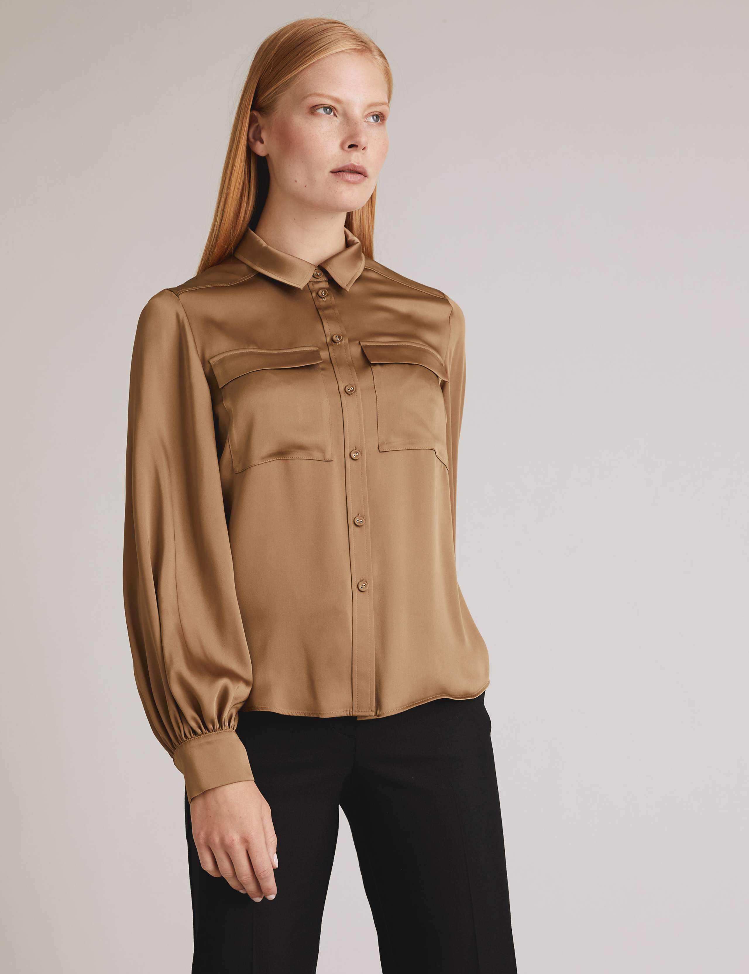 Satin Blouson Sleeve Shirt 3 of 5