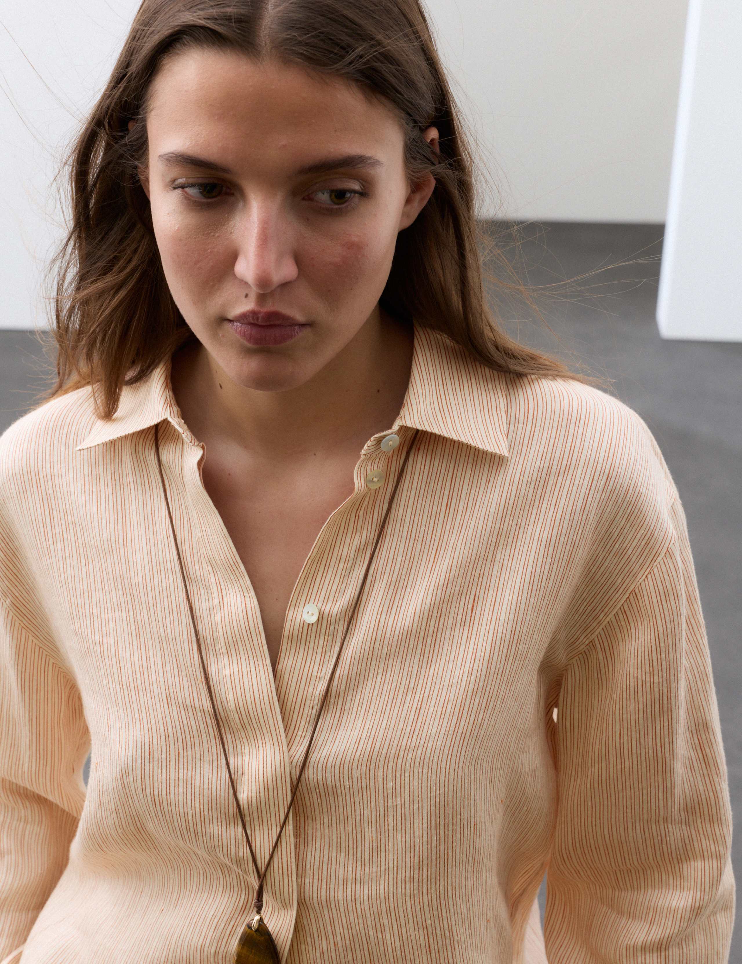 Flax Linen Rich Striped Shirt with Silk 7 of 7
