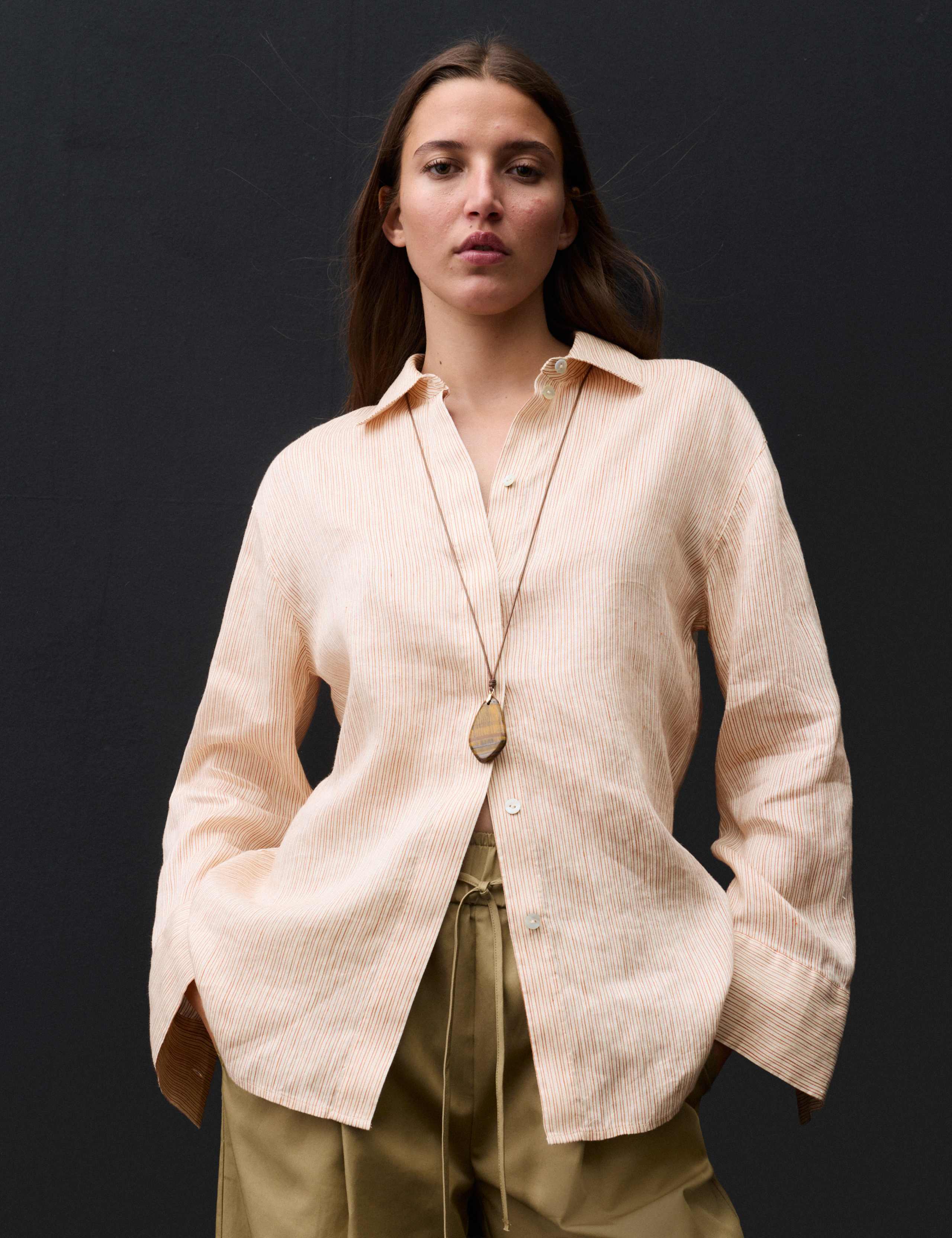Flax Linen Rich Striped Shirt with Silk 5 of 7