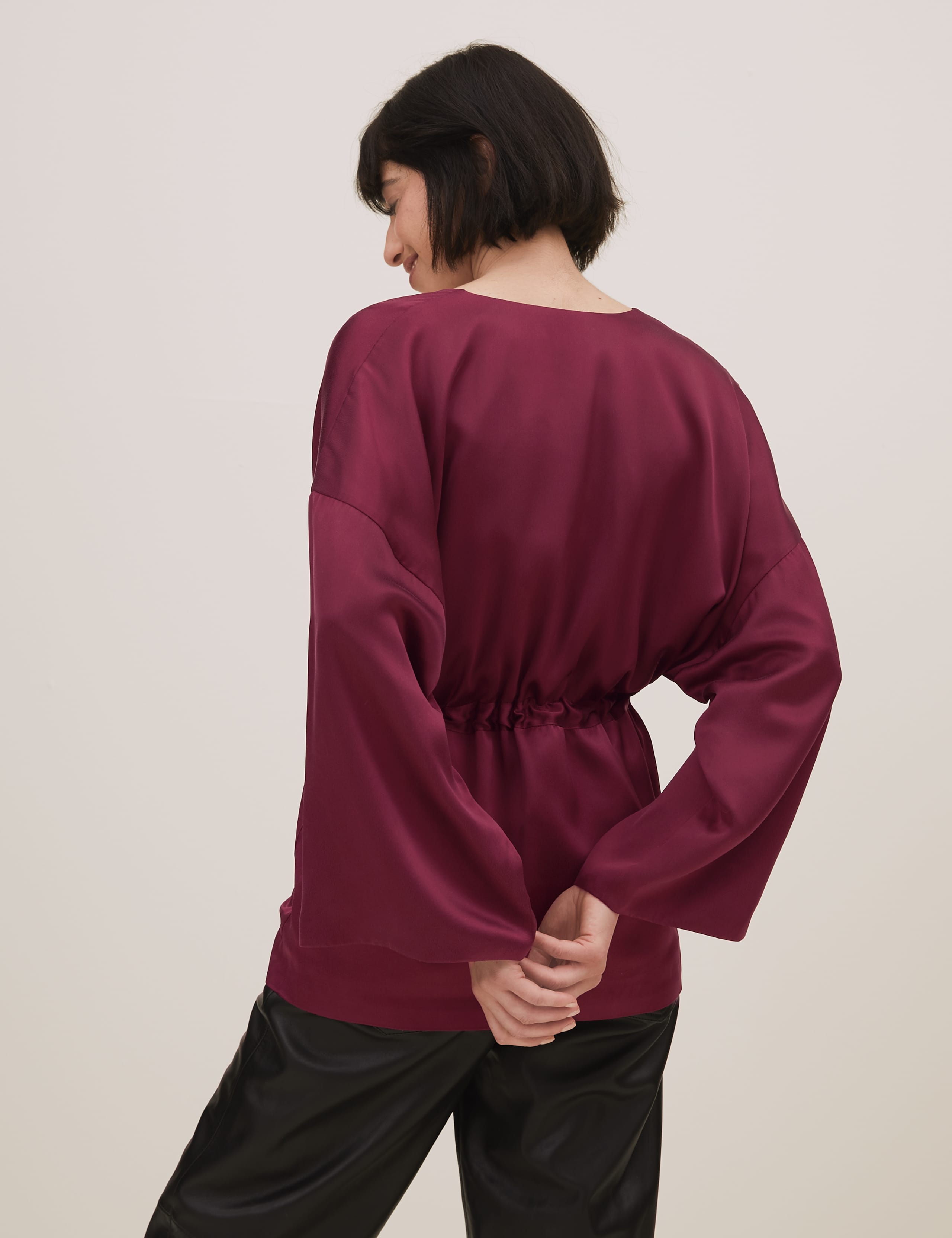 Pure Silk V-Neck 3/4 Sleeve Kimono Blouse 4 of 6