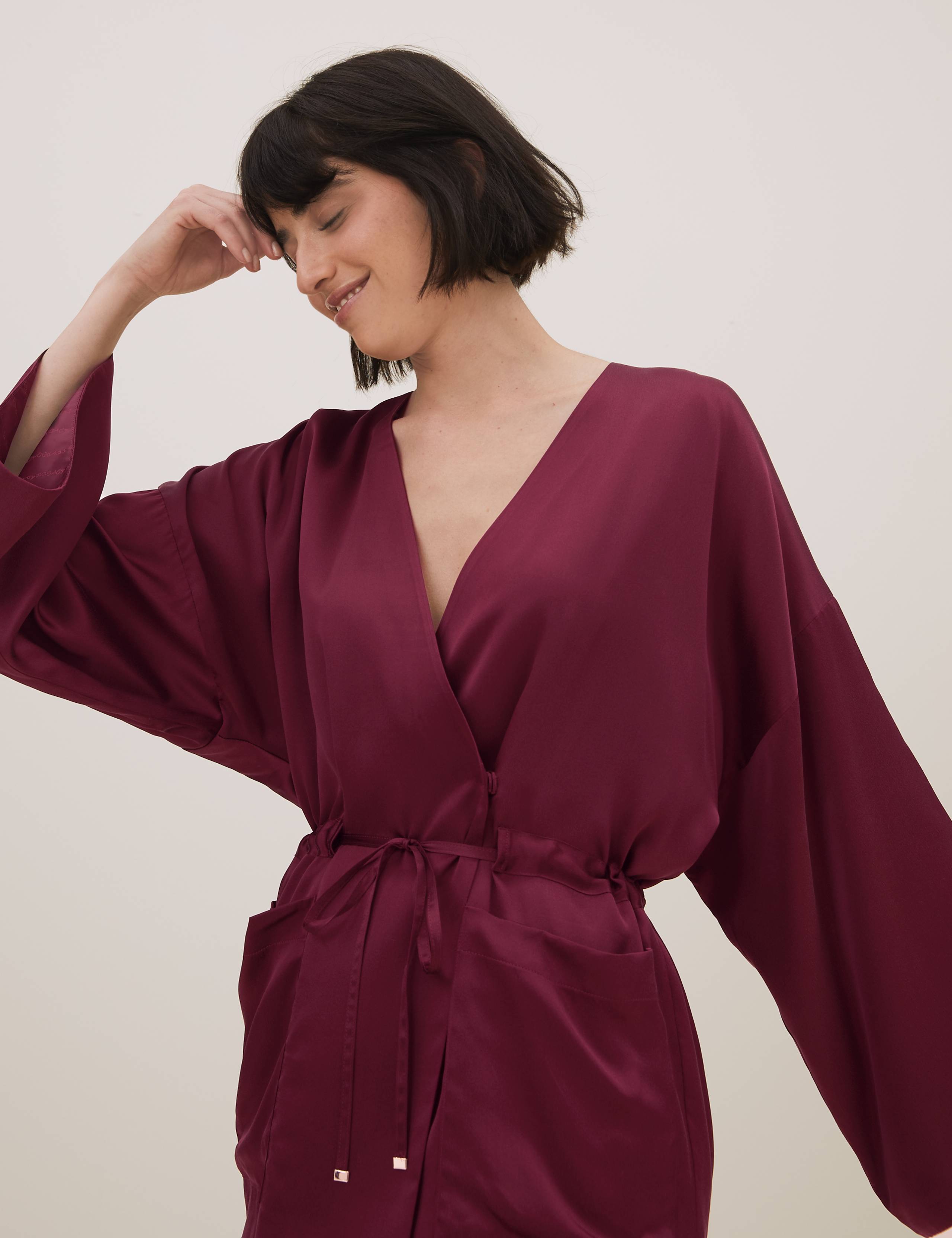 Pure Silk V-Neck 3/4 Sleeve Kimono Blouse 5 of 6