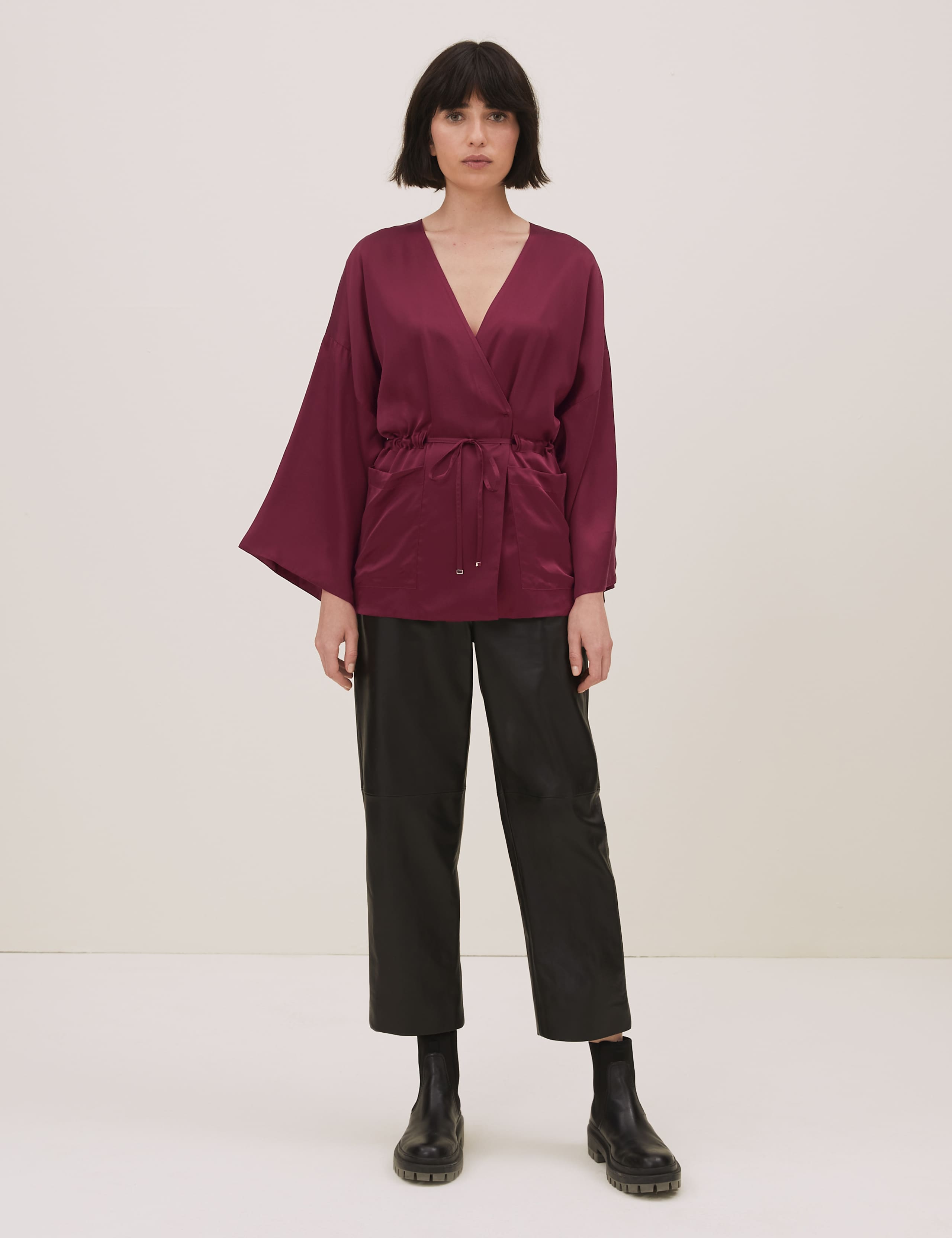 Pure Silk V-Neck 3/4 Sleeve Kimono Blouse 6 of 6