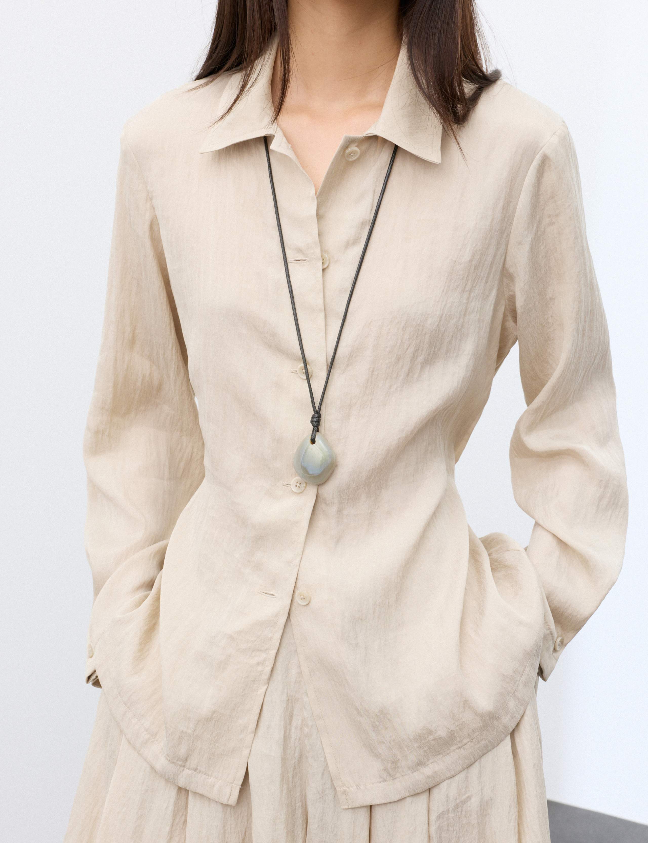 Lyocell Rich Textured Tie Detail Shirt 6 of 7