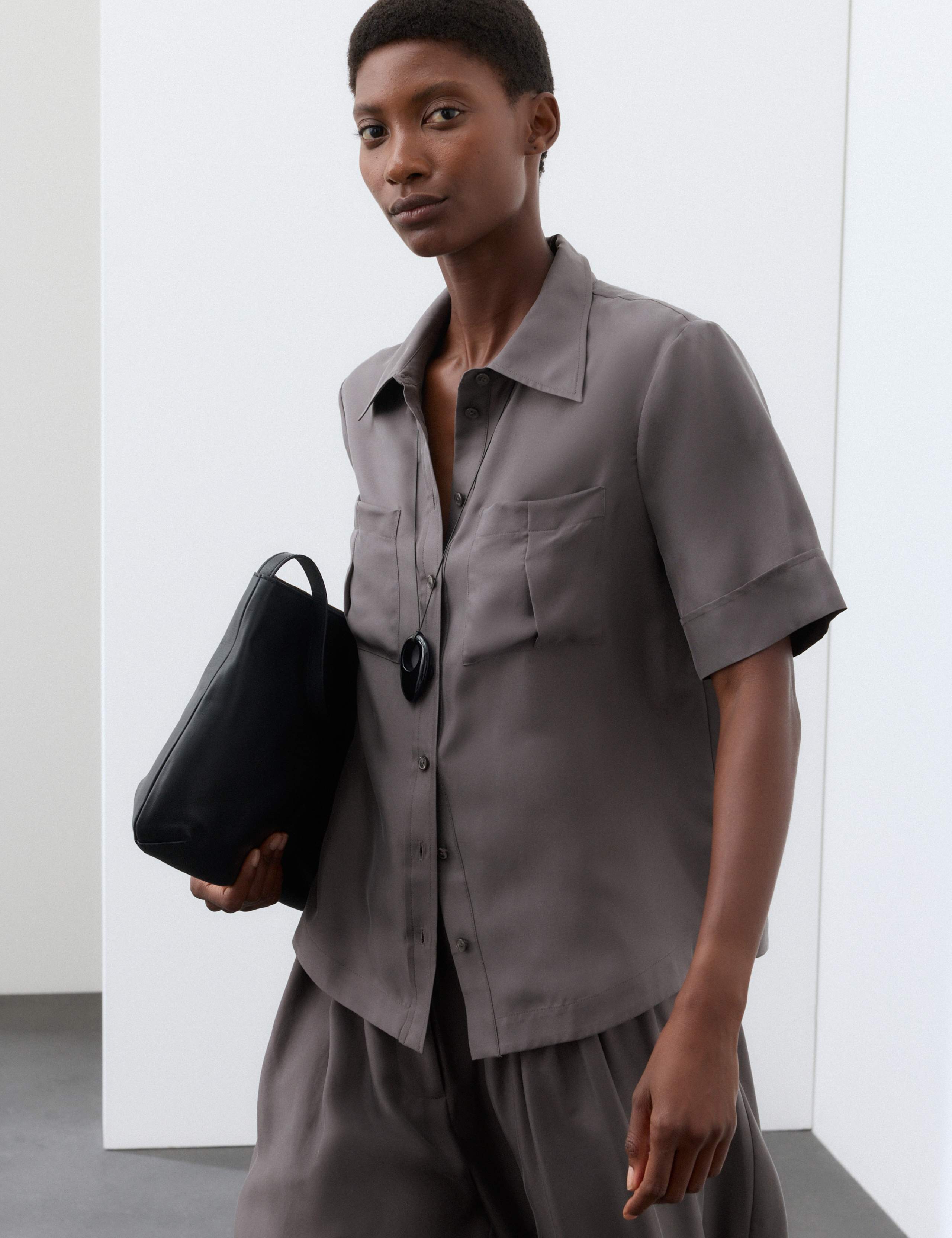Pure Silk Collared Utility Shirt 1 of 7