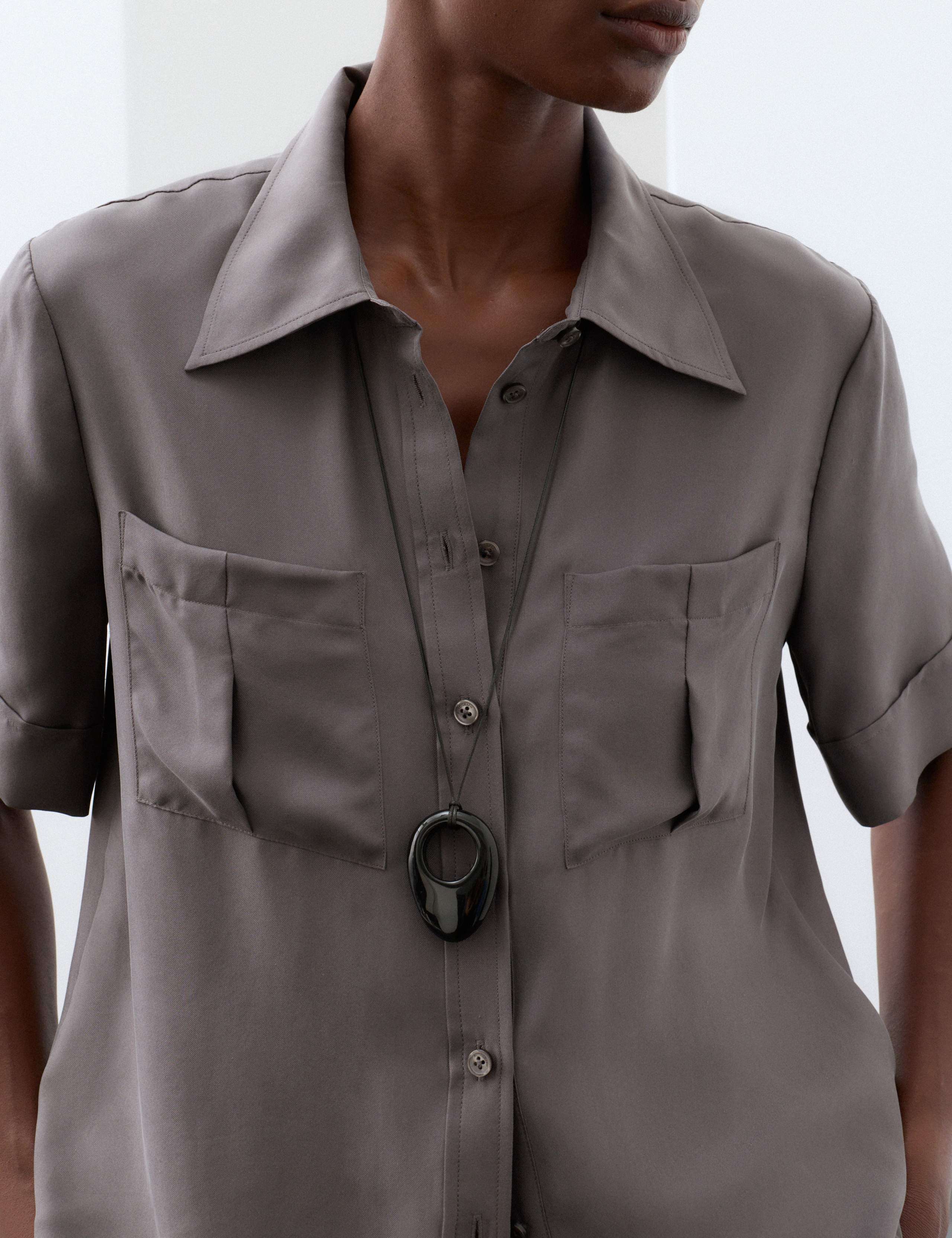 Pure Silk Collared Utility Shirt 6 of 7