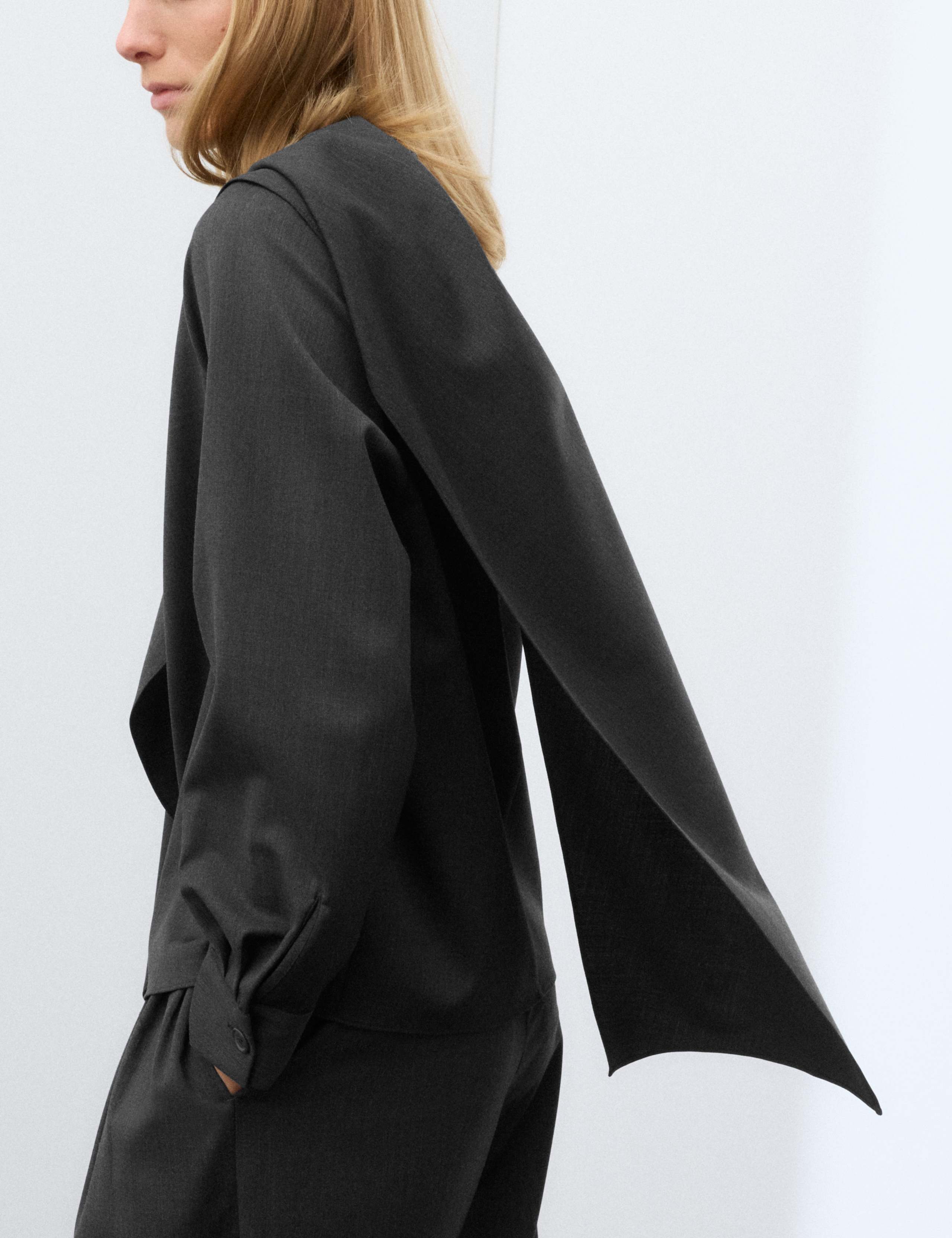 Wool Blend Draped Scarf Neck Blouse 7 of 7