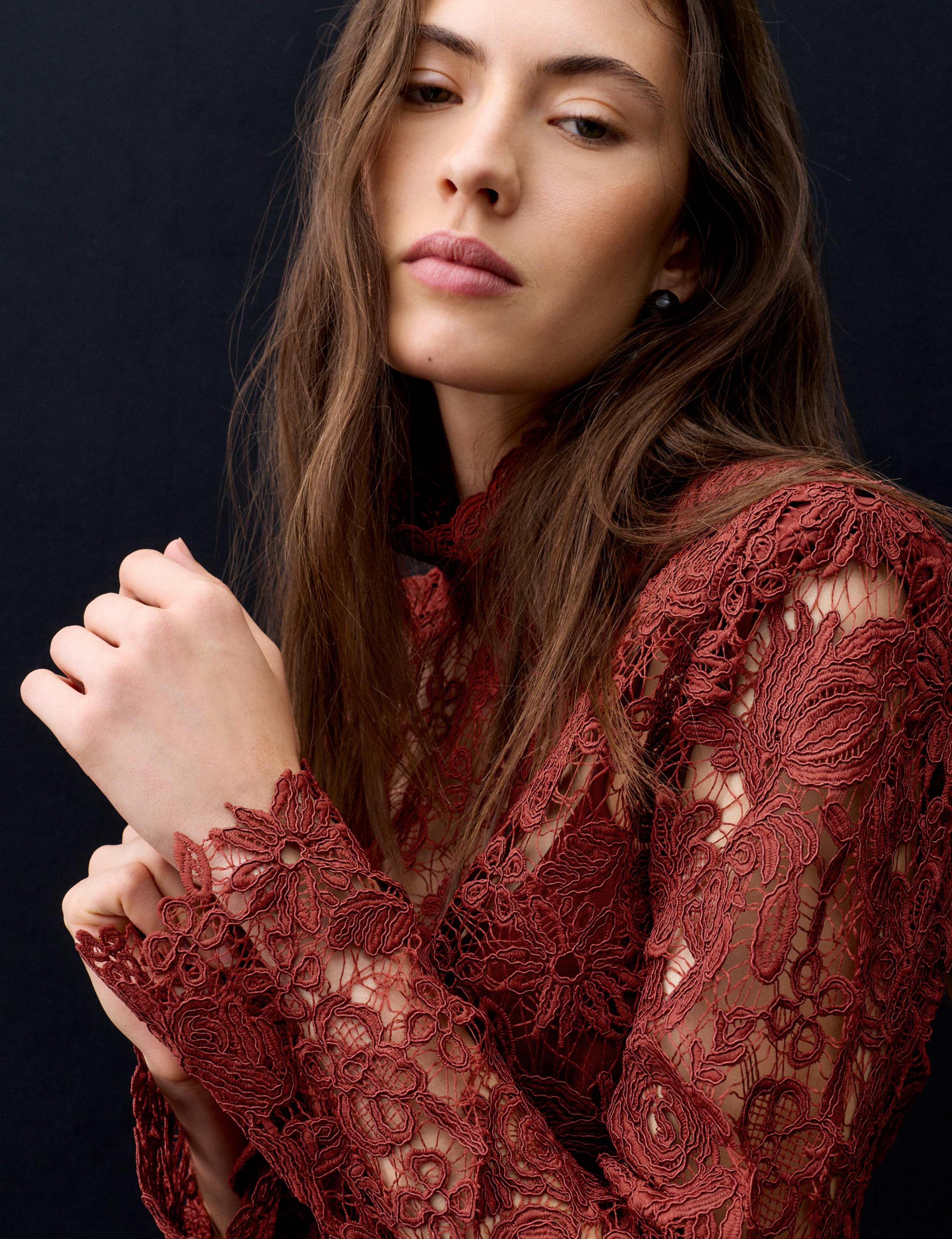 Lace High Neck Padded Shoulder Top 7 of 7