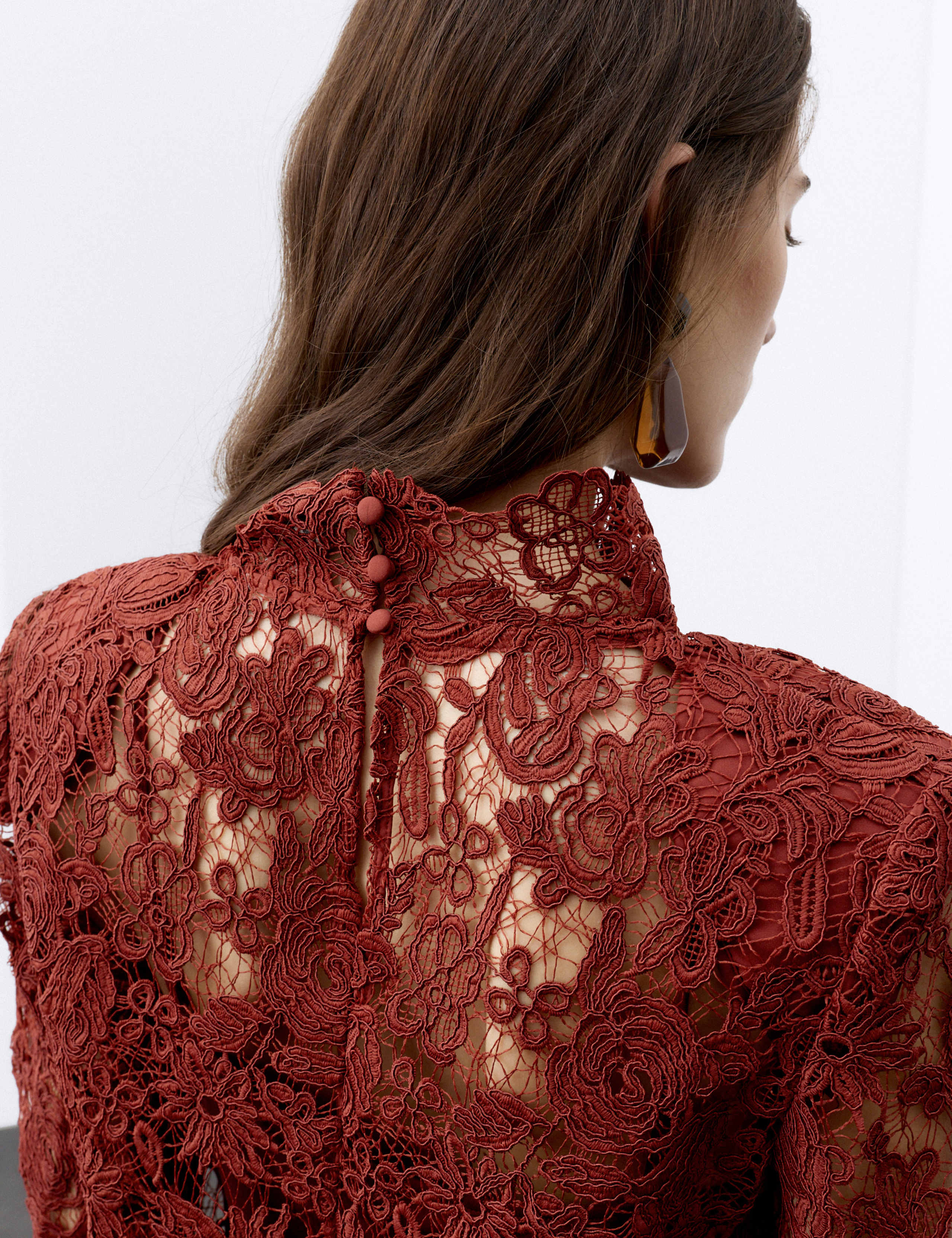 Lace High Neck Padded Shoulder Top 3 of 7