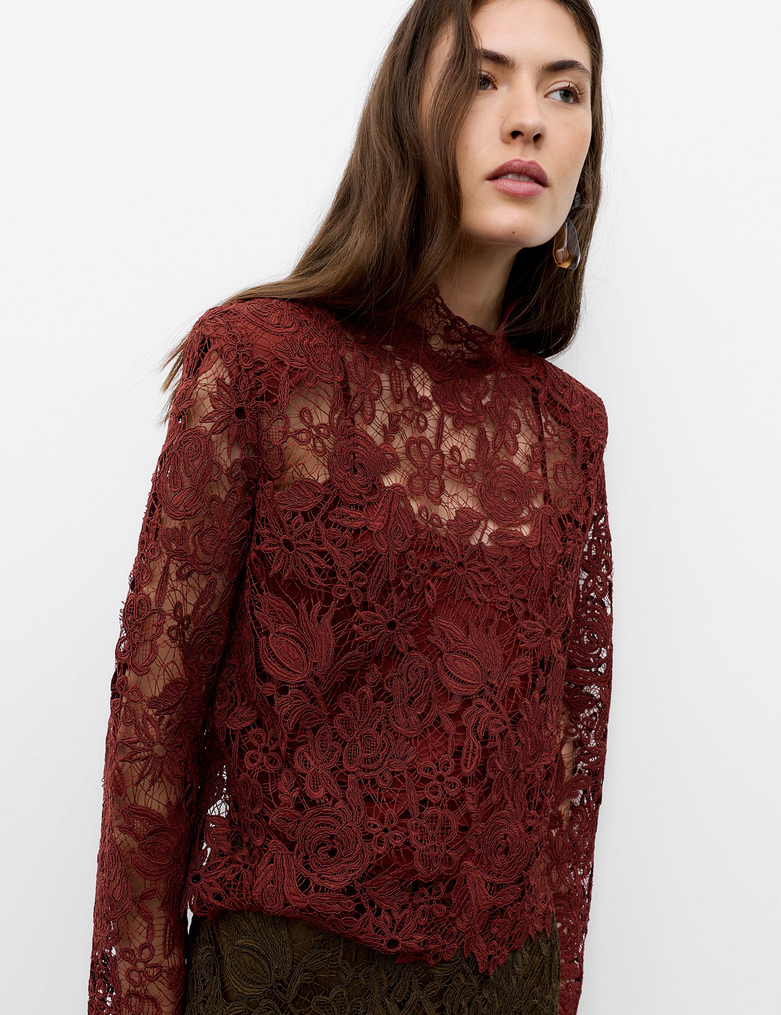 Lace High Neck Padded Shoulder Top 6 of 7